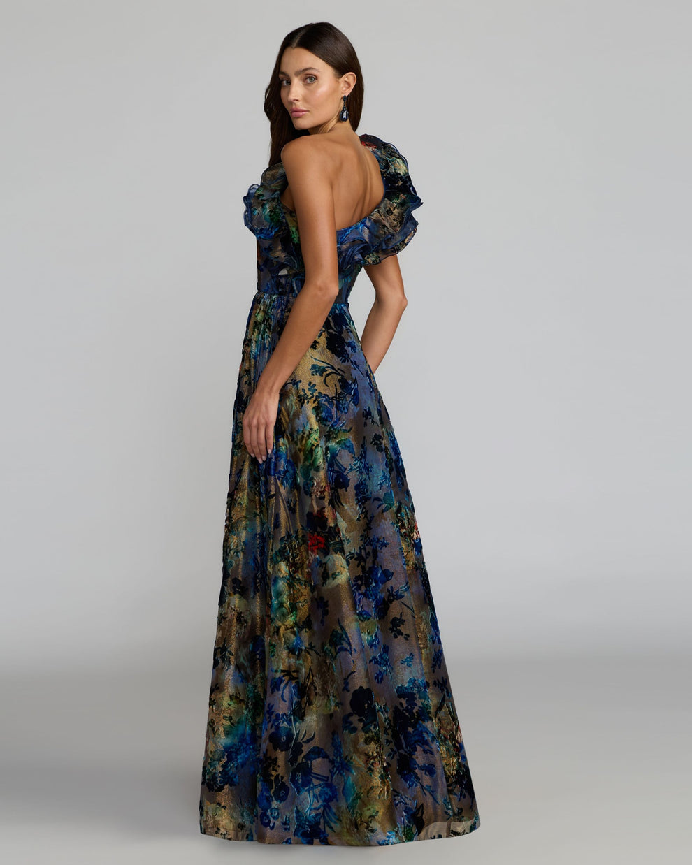 One-Shoulder Floor-Length Satin Evening Ball Gown Mac Duggal 11978