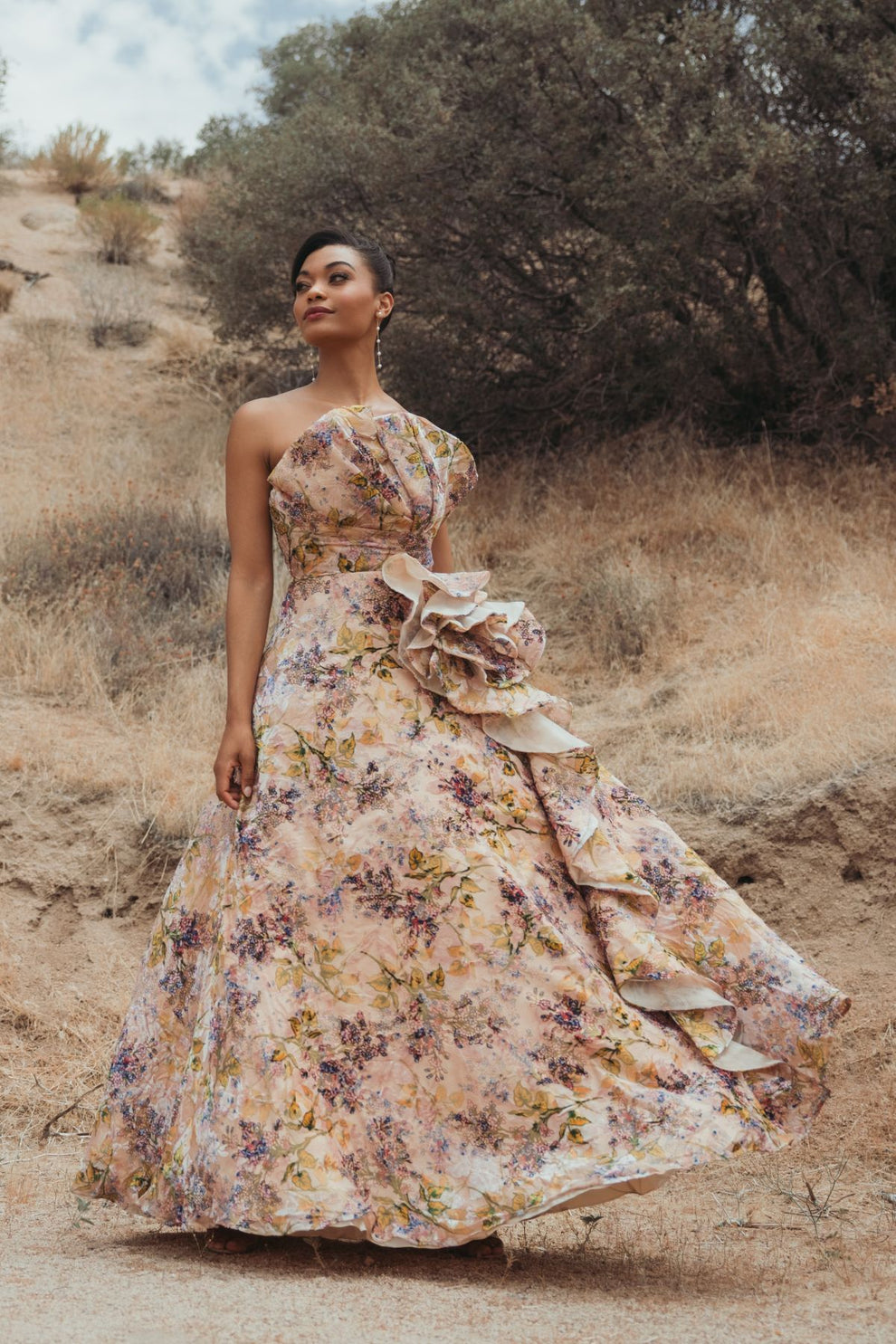 Prom Dresses Floral Long Formal Ball Gown Prom Dress Blush Multi