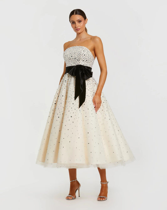 Prom Dresses Homecoming Beaded A Line Midi Prom Dress Black Cream