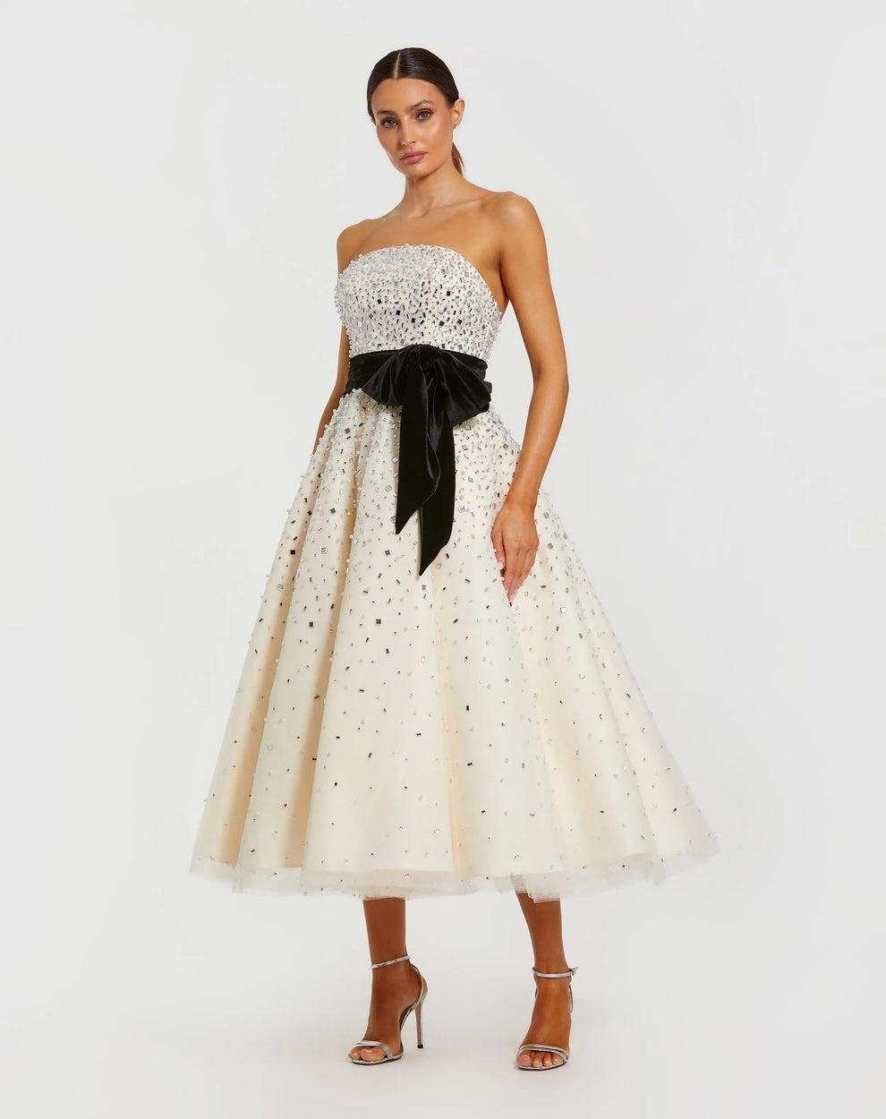 Prom Dresses Homecoming Beaded A Line Midi Prom Dress Black Cream