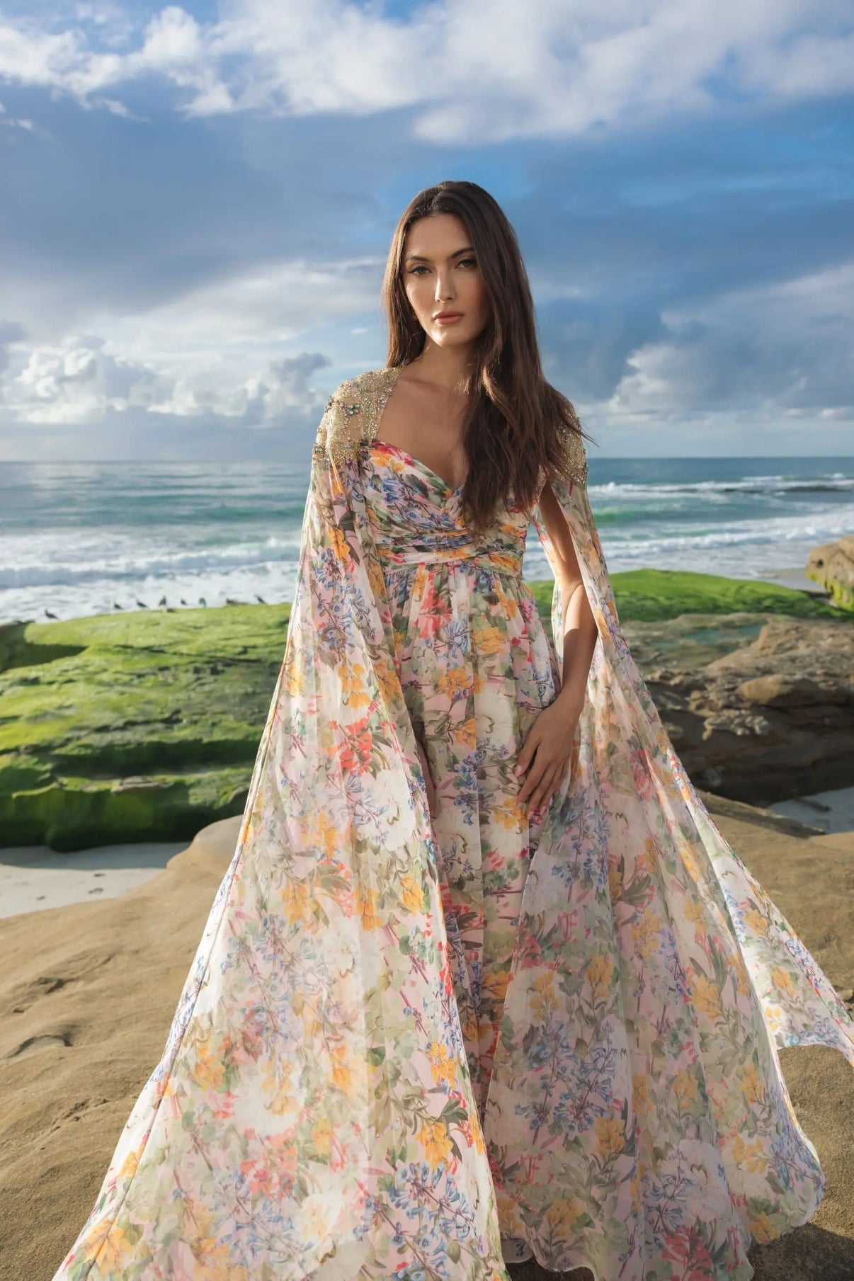 Sweetheart Long Floral Print Formal Gown by Mac Duggal 11990 in Pastel Multi