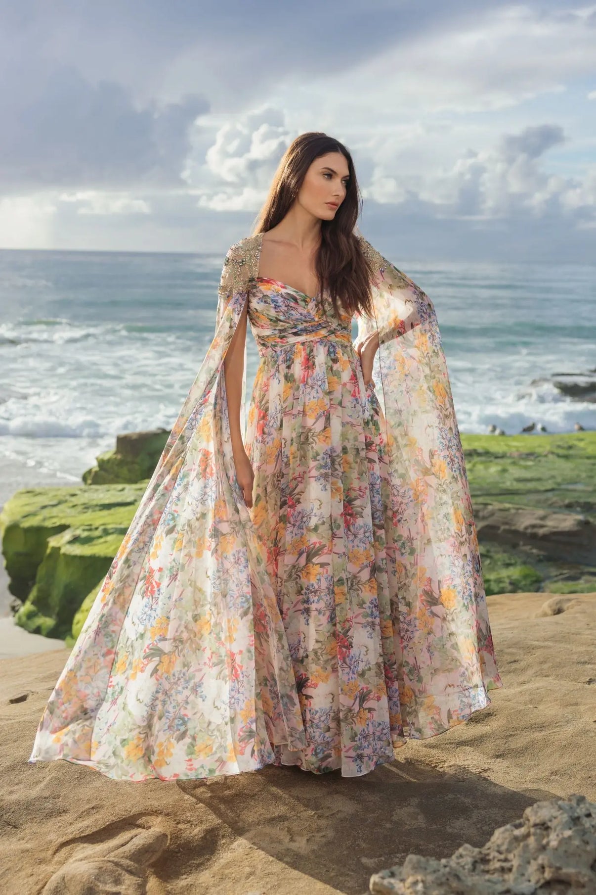 Sweetheart Long Floral Print Formal Gown by Mac Duggal 11990 in Pastel Multi
