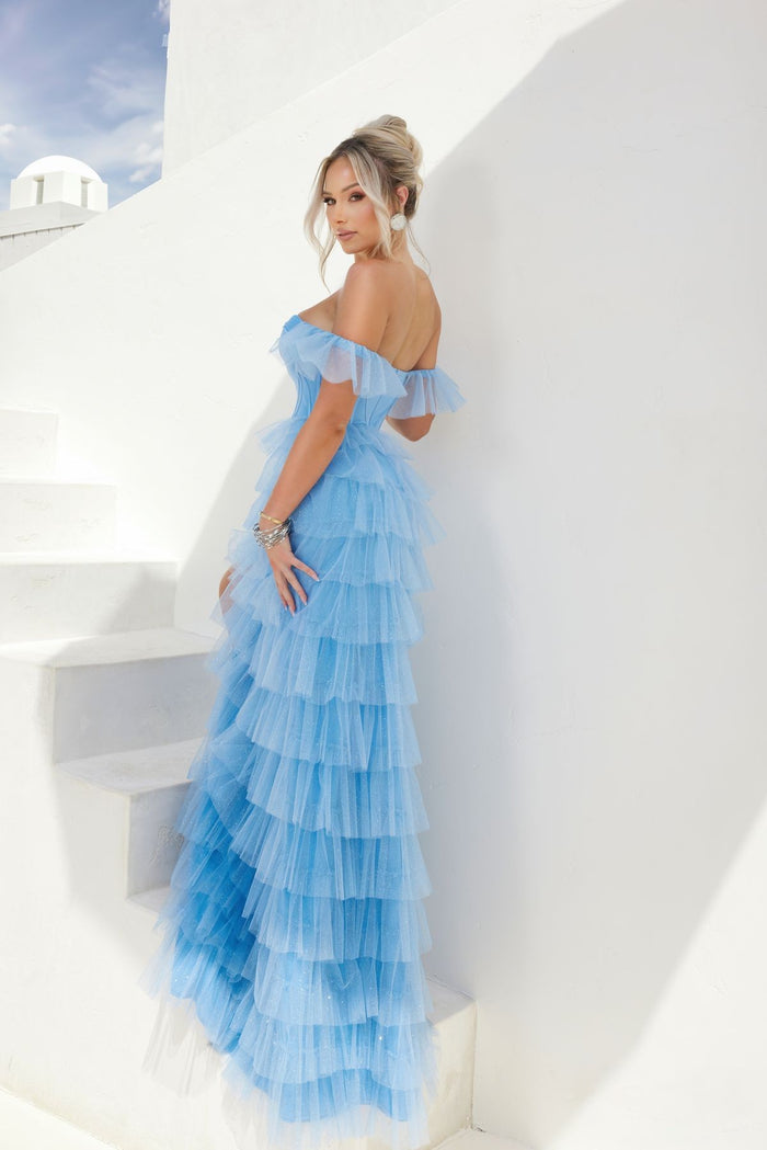 Prom Dresses Glitter Tiered Prom Dress Denim