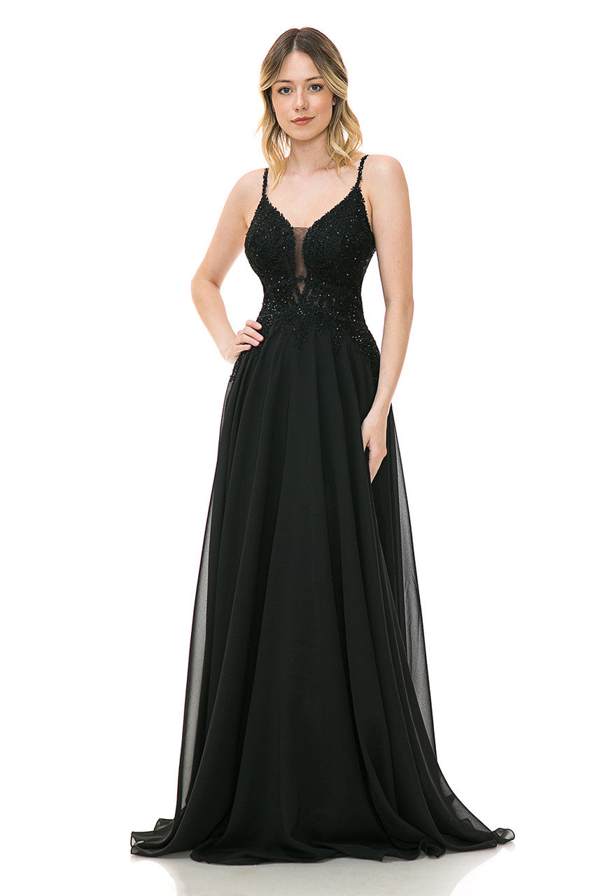 Prom Dresses Long Formal Floral Evening Prom Dress Lenovia 8185 Black