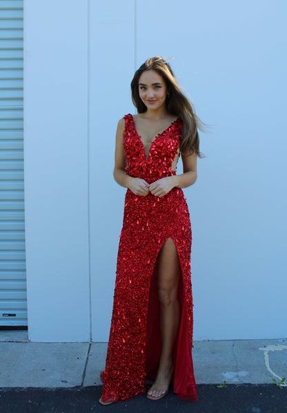 Prom Dresses Sequins Formal Long Prom Dress Red