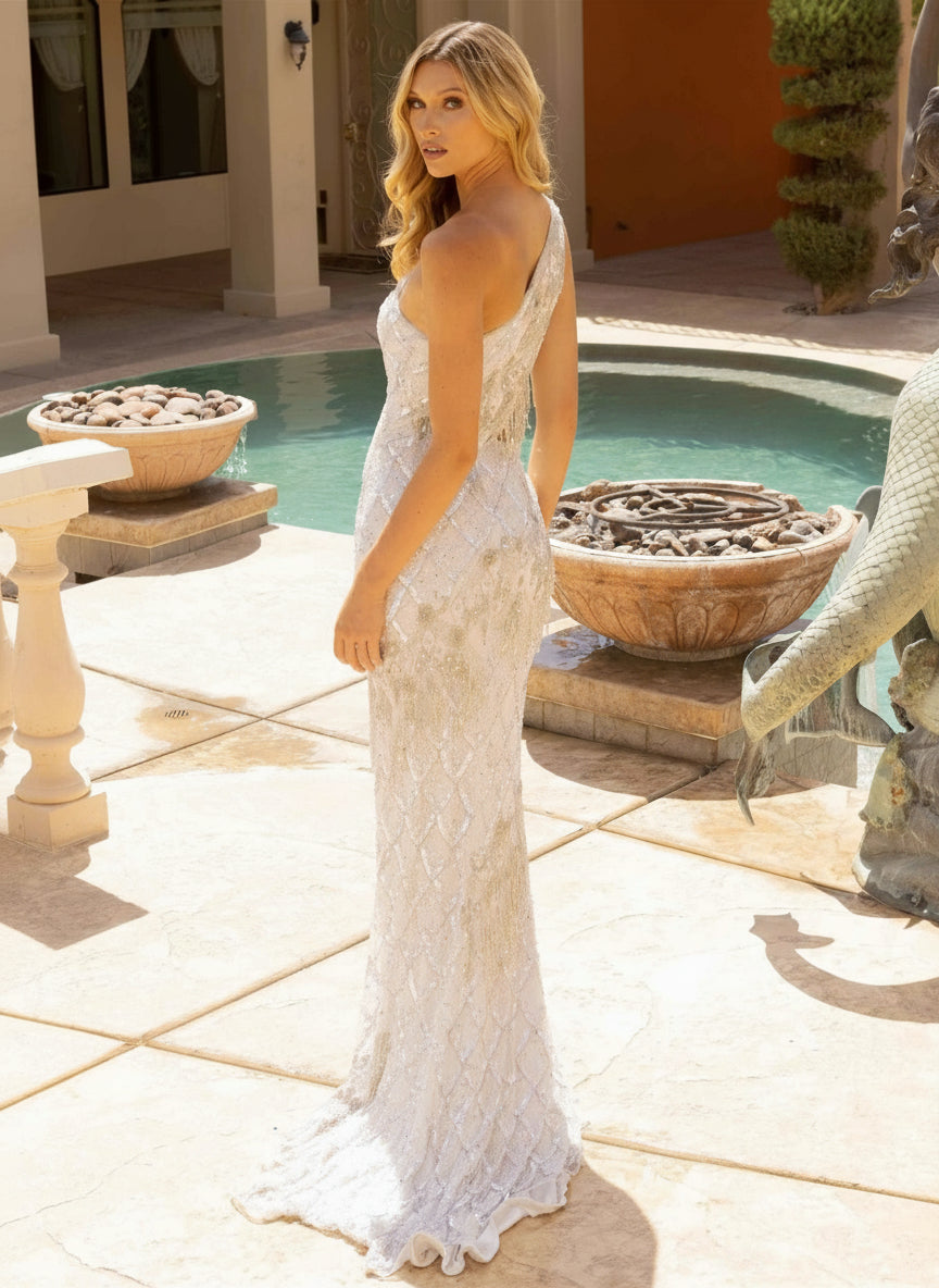 Prom Dresses Beaded Long Formal Fitted bringe Prom Dress Ivory