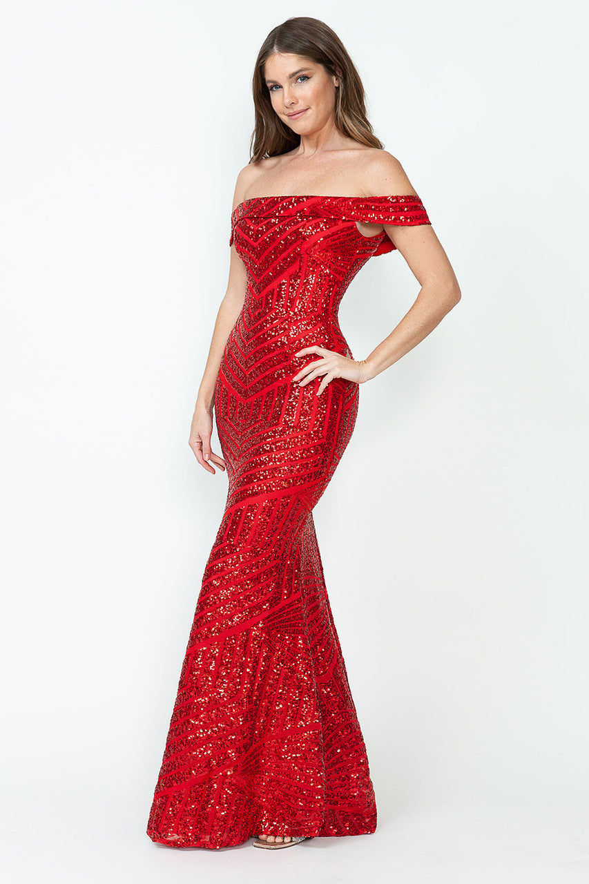 Prom Dresses Long Sequin Formal Prom Dress Lenovia 5224 Red