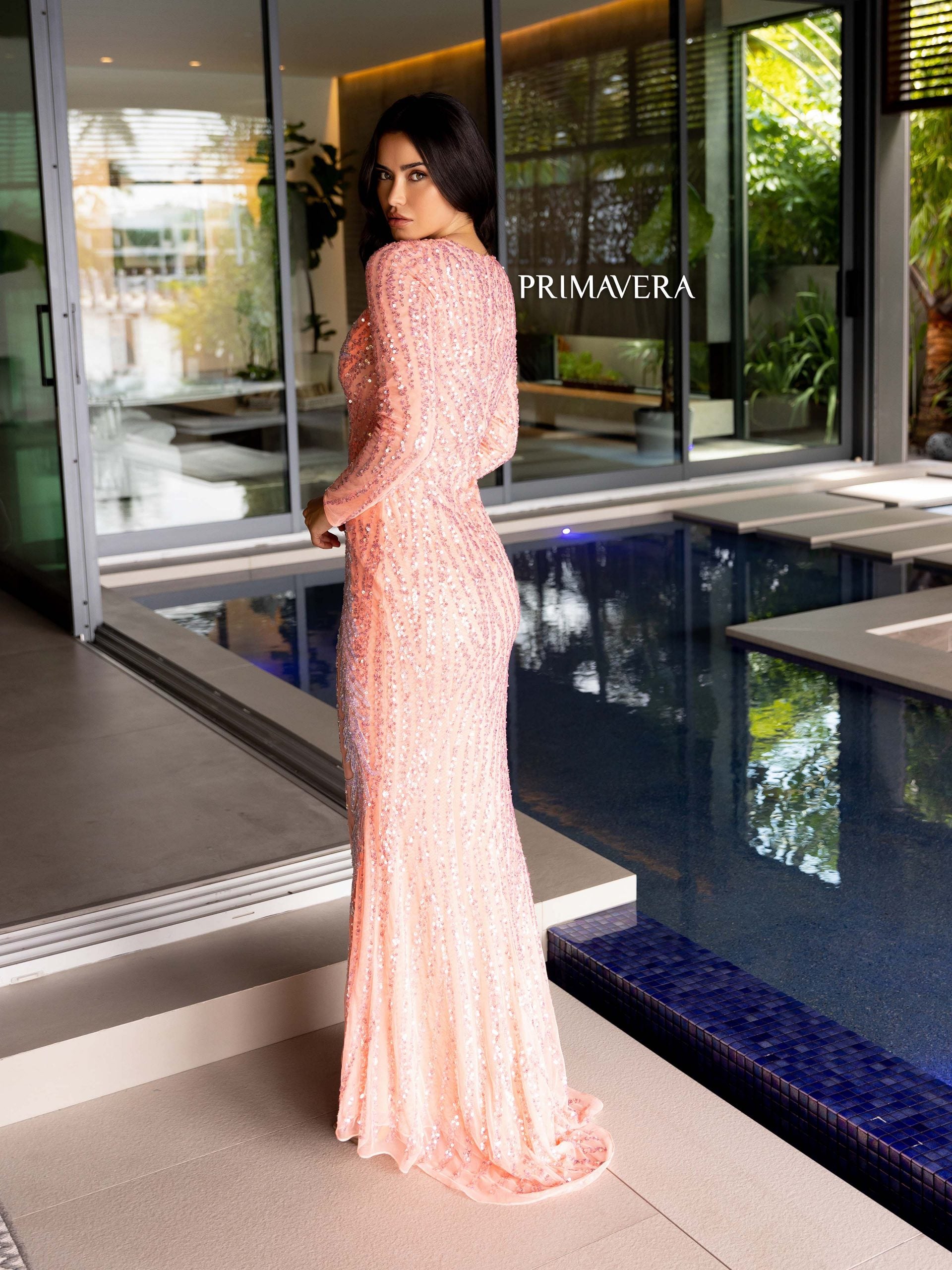 Primavera Couture 12117 Long Sleeve Beaded Sequin Formal Dress