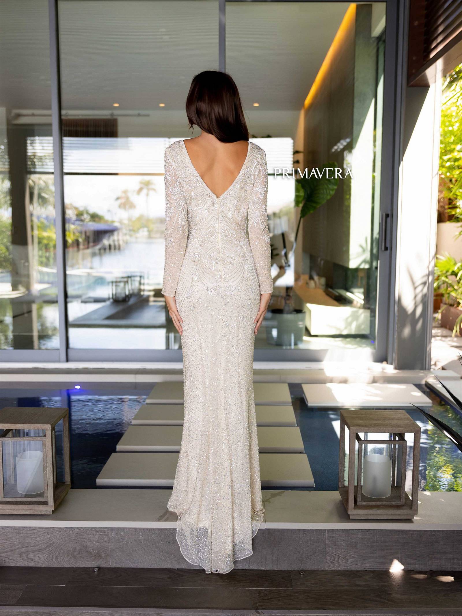 Formal Bride Dresses Fitted Long Sleeve Formal Sequin Dress Nude