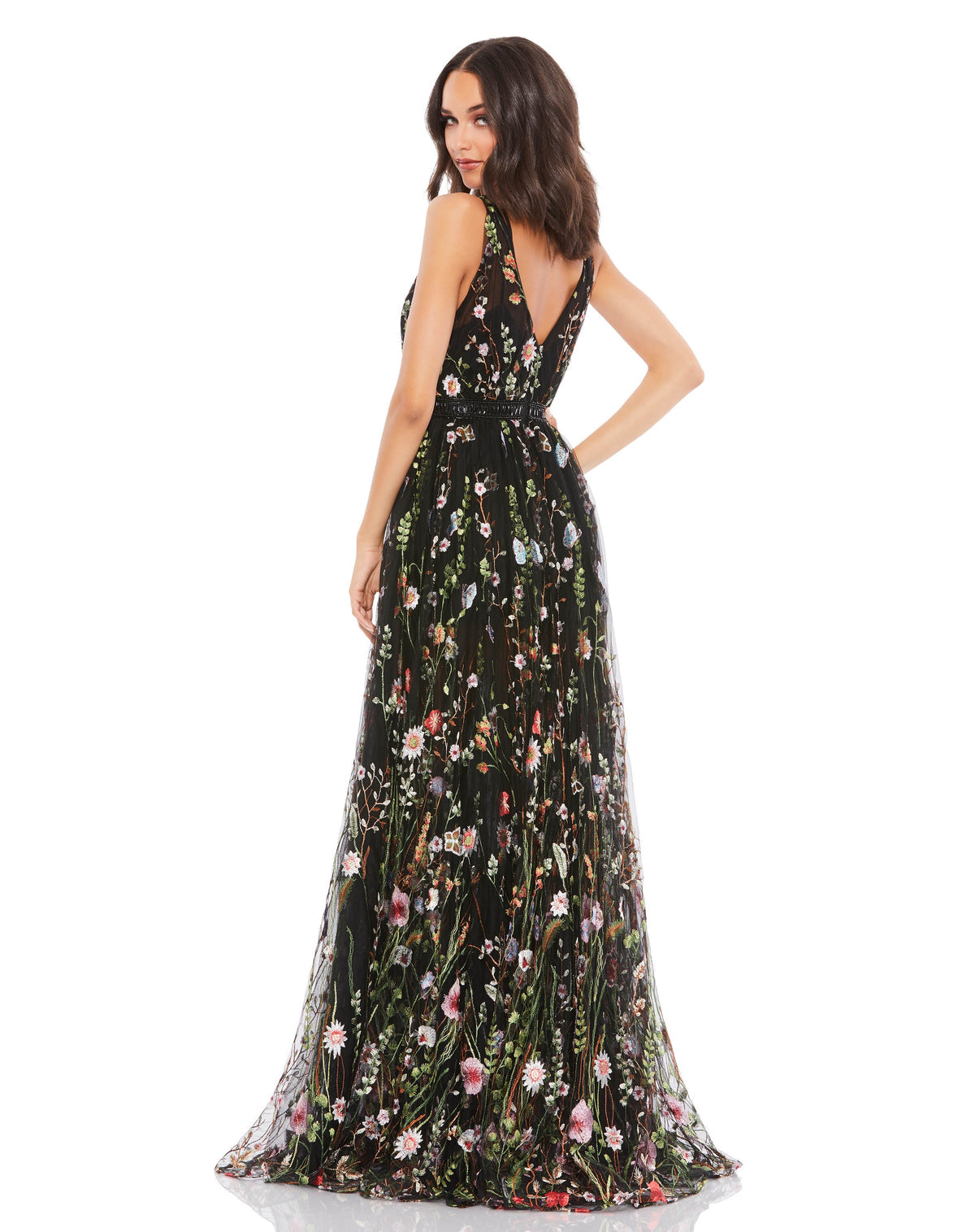 Black Multi Mac Duggal MD12282 Long Sleeveless Formal Dress