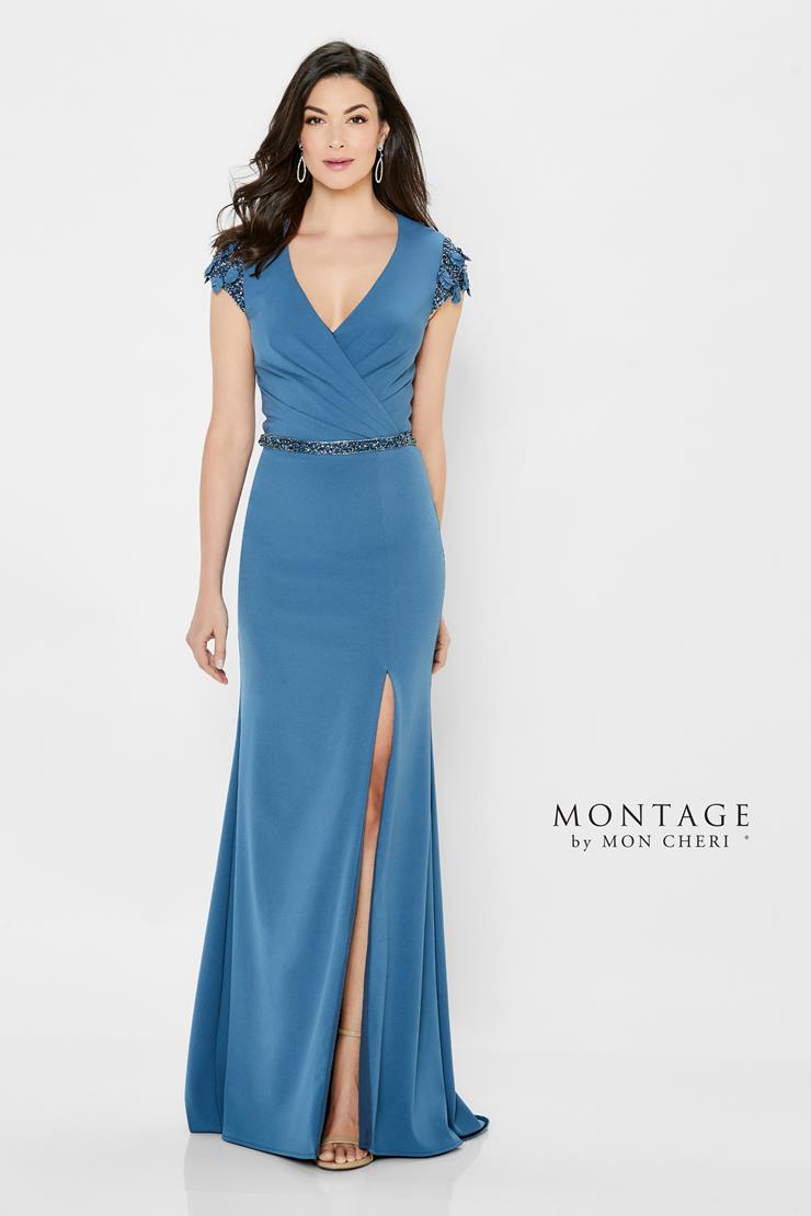 Montage 122902 Long Slit Ruched Beaded Belt Formal Dress