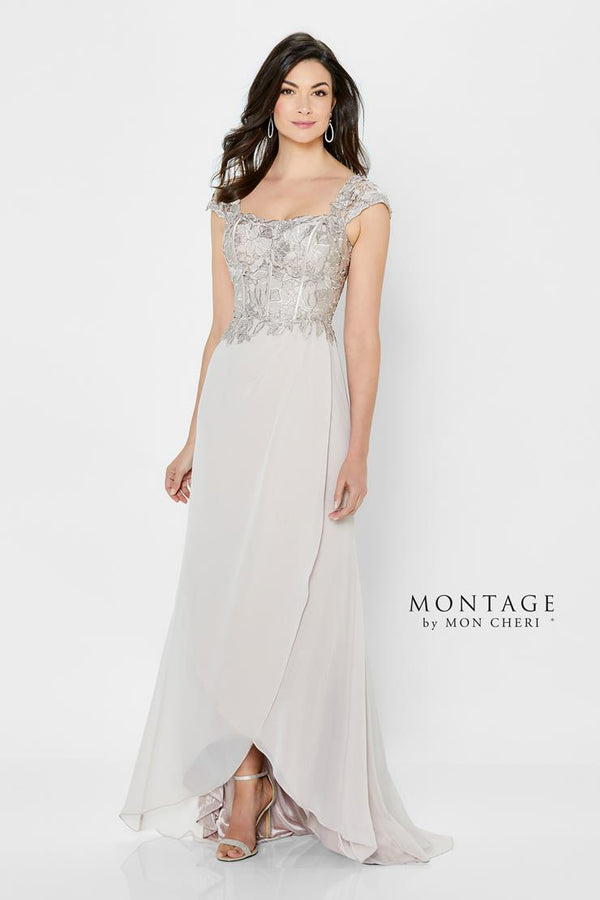 Montage 122905 Long Lace Bodice A Line Formal Dress