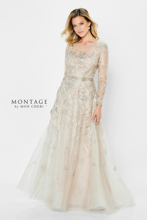 Montage 122906 Long A Line Gown Metallic Formal Dress