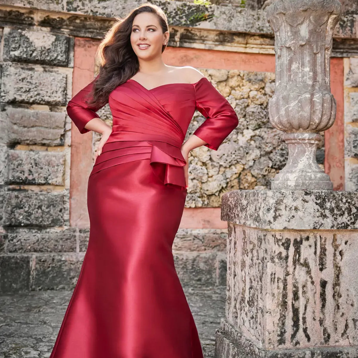red mother of the bride dresses Berylove Women Formal Dress Chiffon Column V Neck Long Sleeve Maxi Evening Dress while 3/4 sleeves provide refined coverage The Best Winter Dresses for