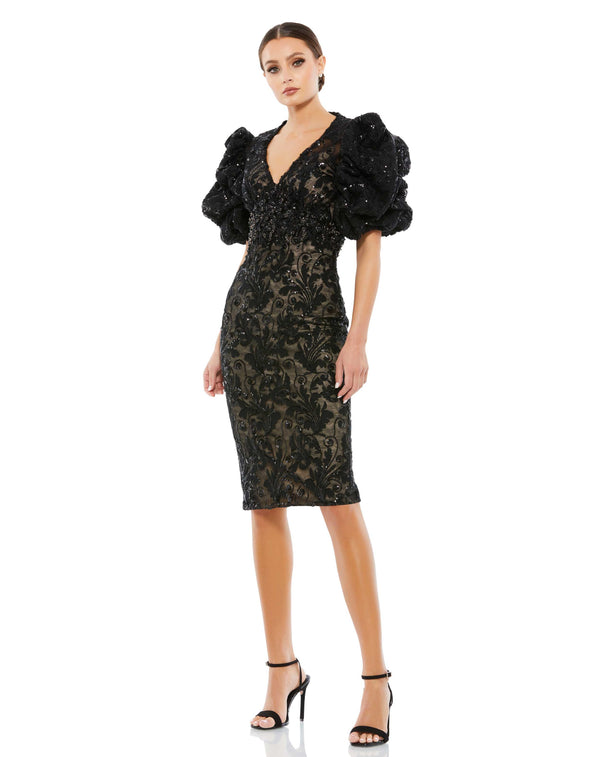 Short Sequin Fitted Cocktail Knee Length Dress Sequin Fitted Knee Length Cocktail Mac Duggal 12440