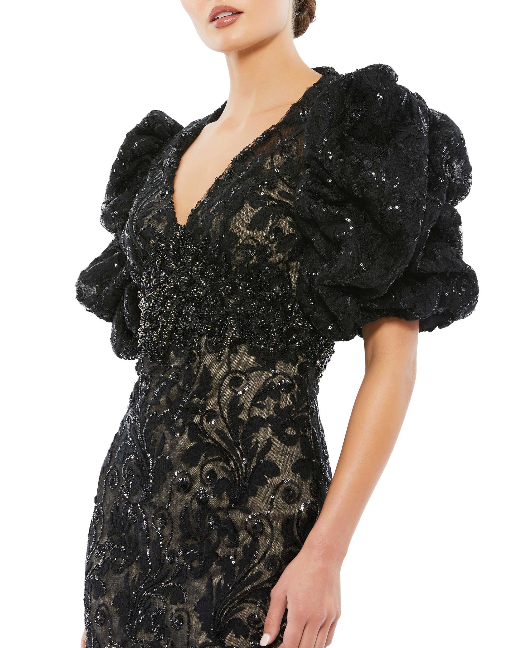 Mac Duggal 12440 Short Sequin Fitted Cocktail Knee Length Dress