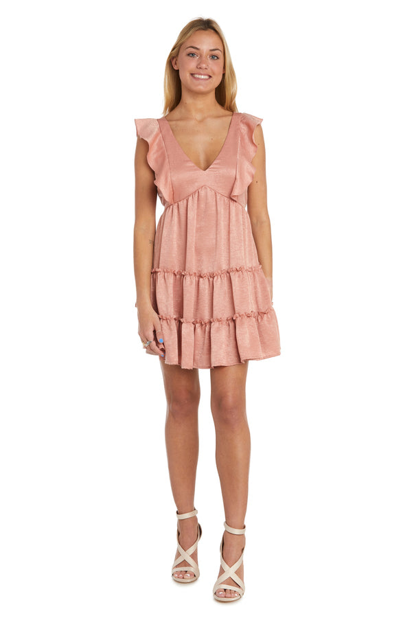 Morgan & Co C1244 Short Ruffle Tiered Cocktail Mini Dress