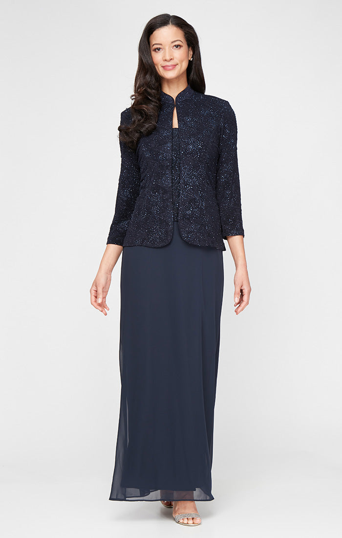 Mother of the Bride Dresses Long Glitter Formal Mother of the Bride Jacket Dress Navy