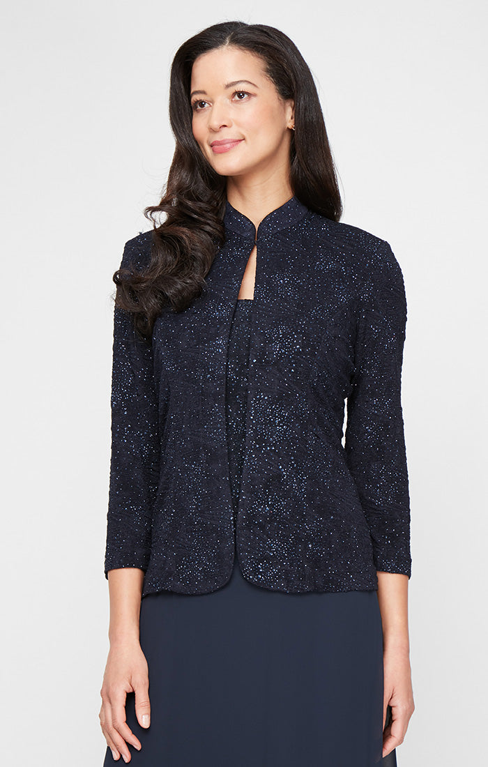 Alex Evenings 225053 Long Mother of the Bride Glitter Formal Petite Jacket Dress