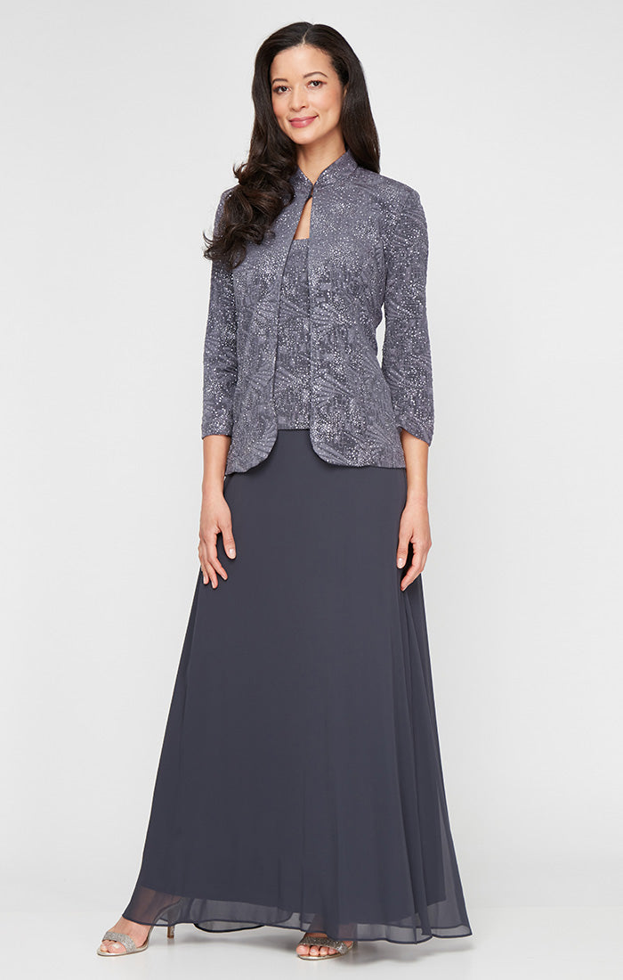 Mother of the Bride Dresses Long Glitter Formal Mother of the Bride Jacket Dress Smoke