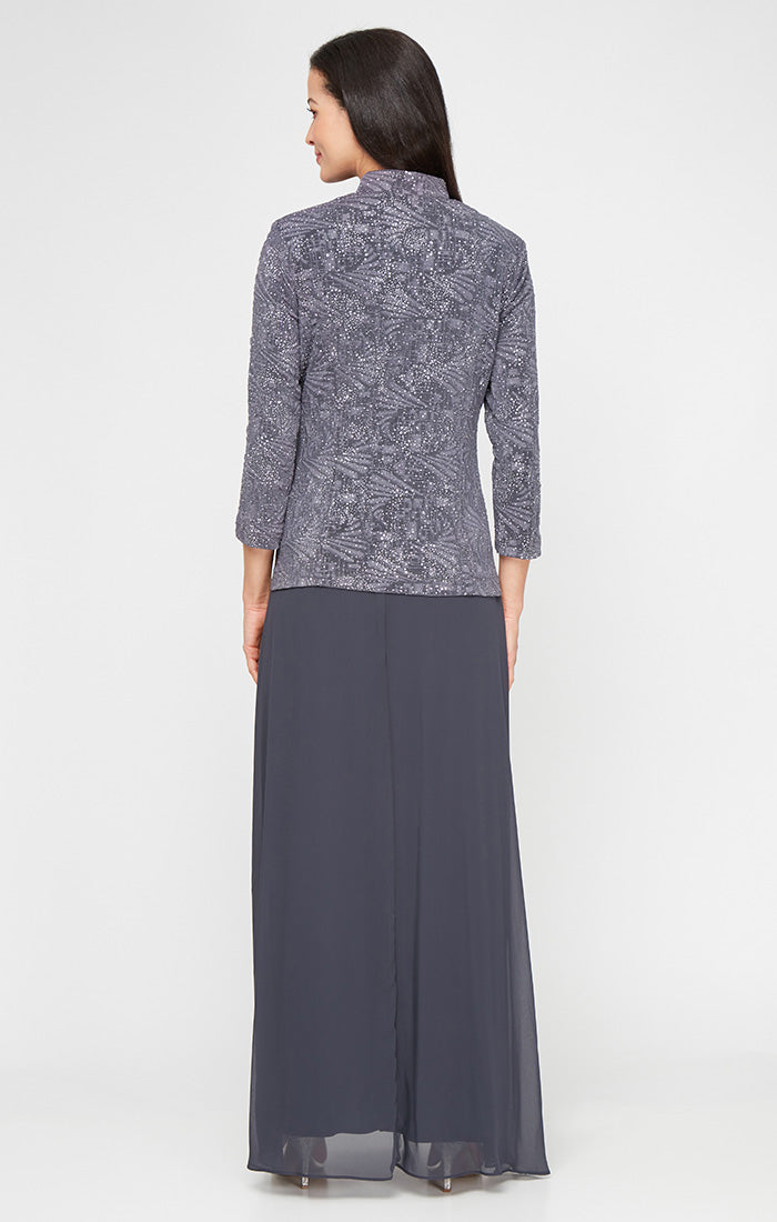 Alex Evenings 225053 Long Mother of the Bride Glitter Formal Petite Jacket Dress