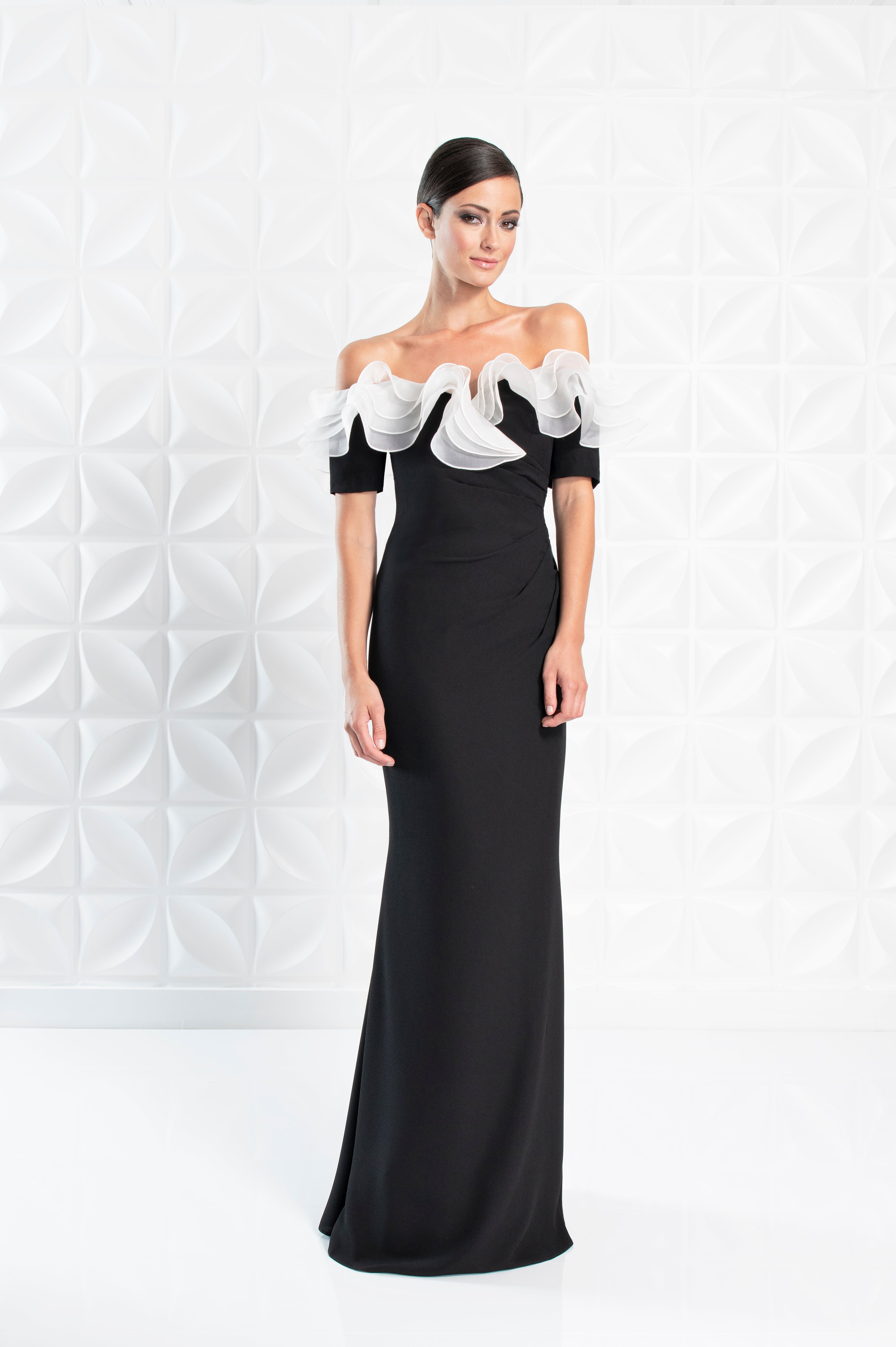 Formal Dresses Long Ruflle Formal Evening Dress Black White