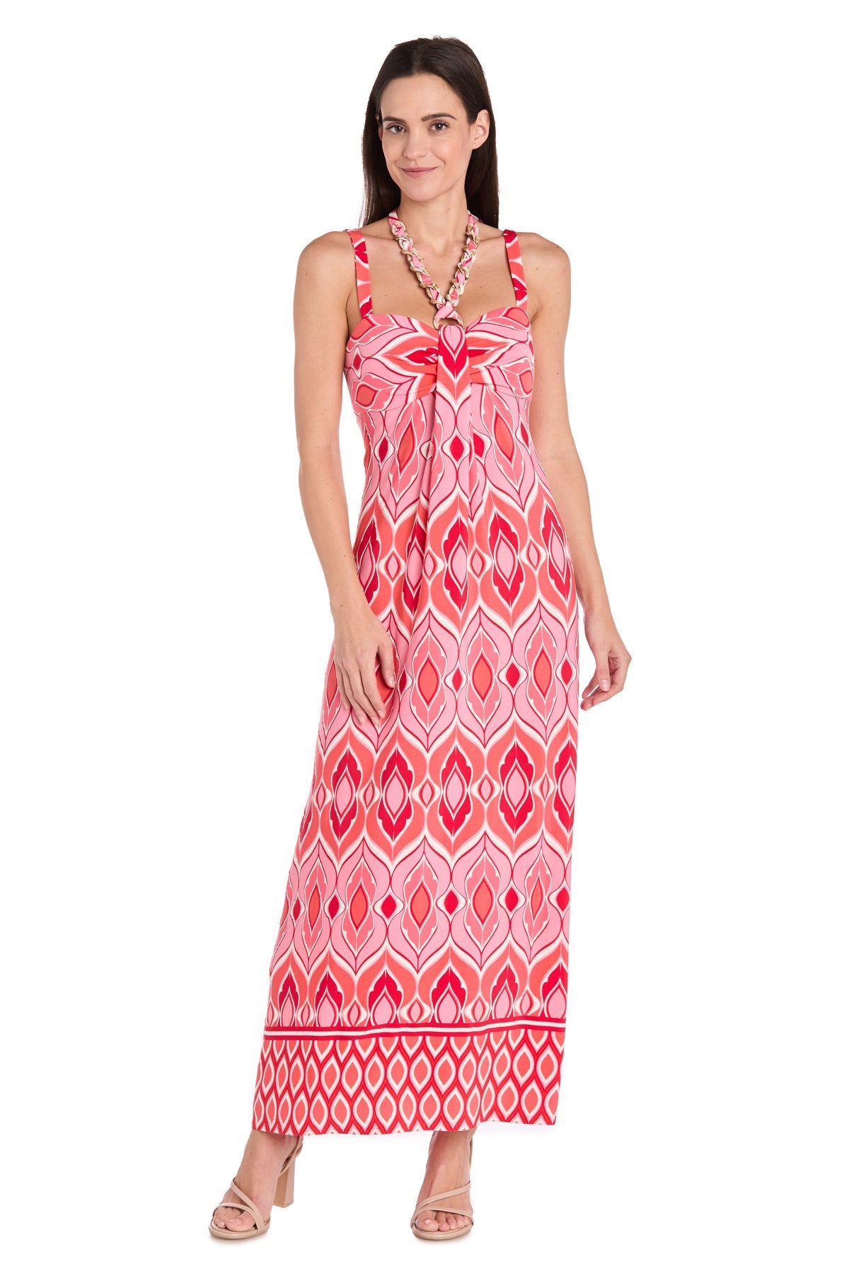 R & M Richards Women's Border-Print Sleeveless Maxi Dress - Pink Multi - 10 R & M Richards Women's Border-Print Sleeveless Maxi Dress - Pink Multi - 10