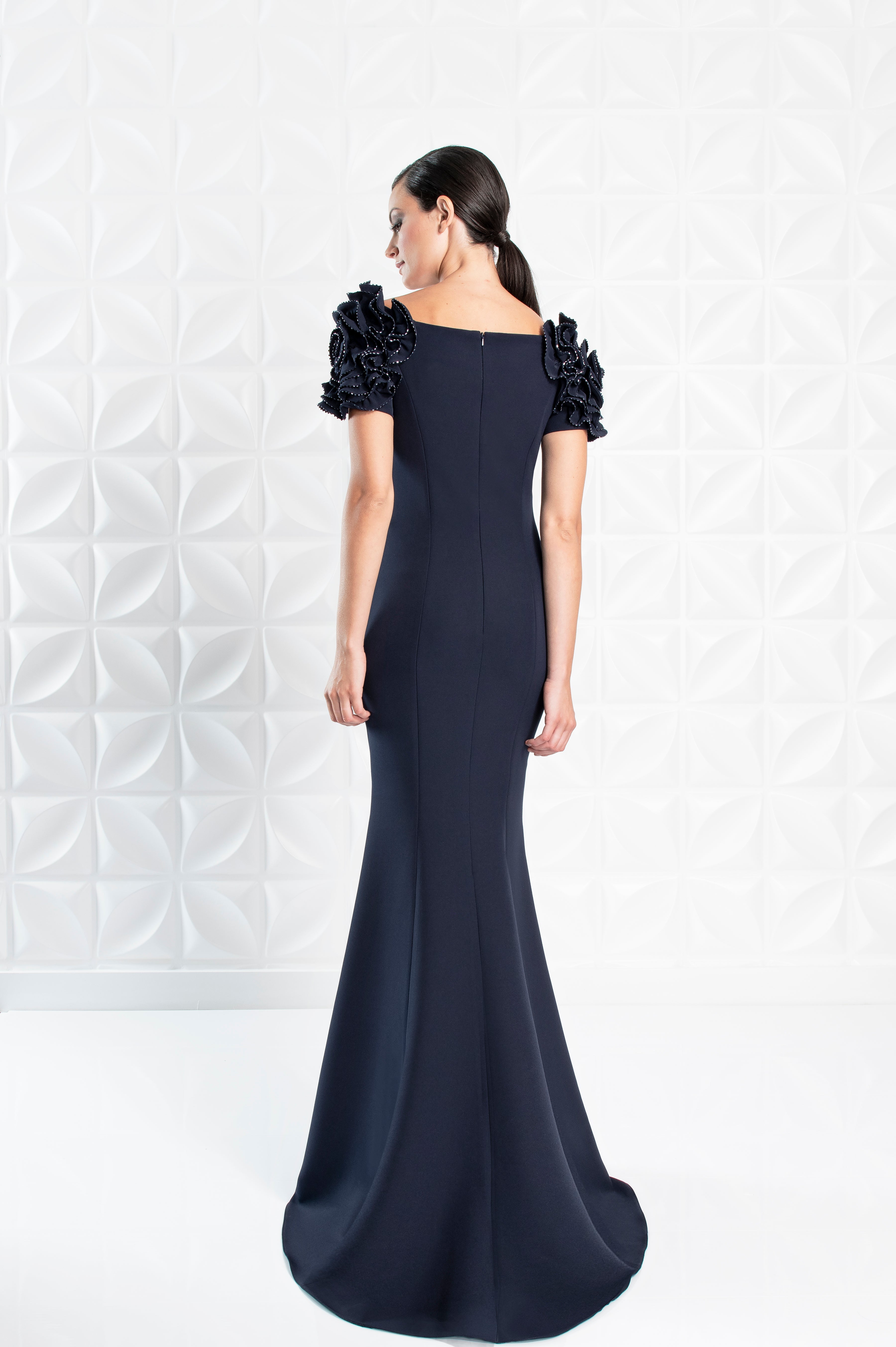 Formal Dresses Long Beaded Ruffle Formal Evening dress Navy