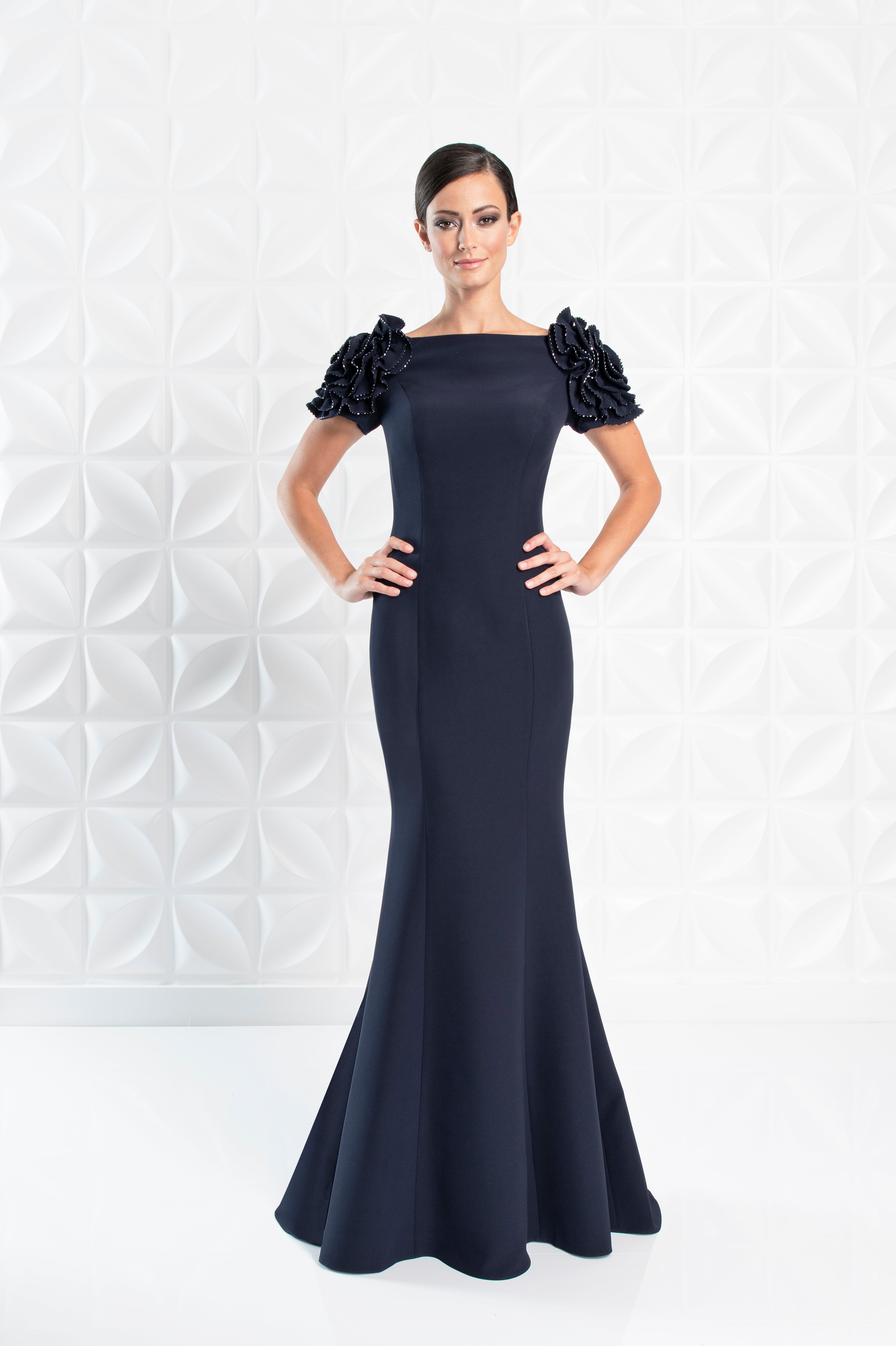 Formal Dresses Long Beaded Ruffle Formal Evening dress Navy