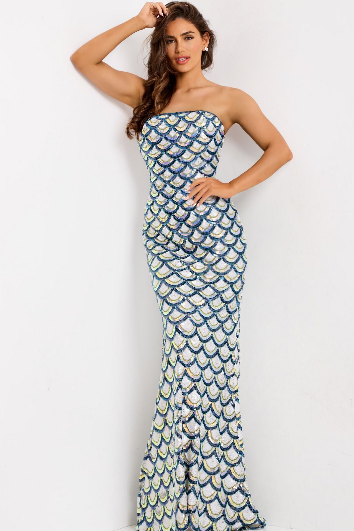 Prom Dresses Sequin Formal Long Mermaid Prom Dress Off White/Multi