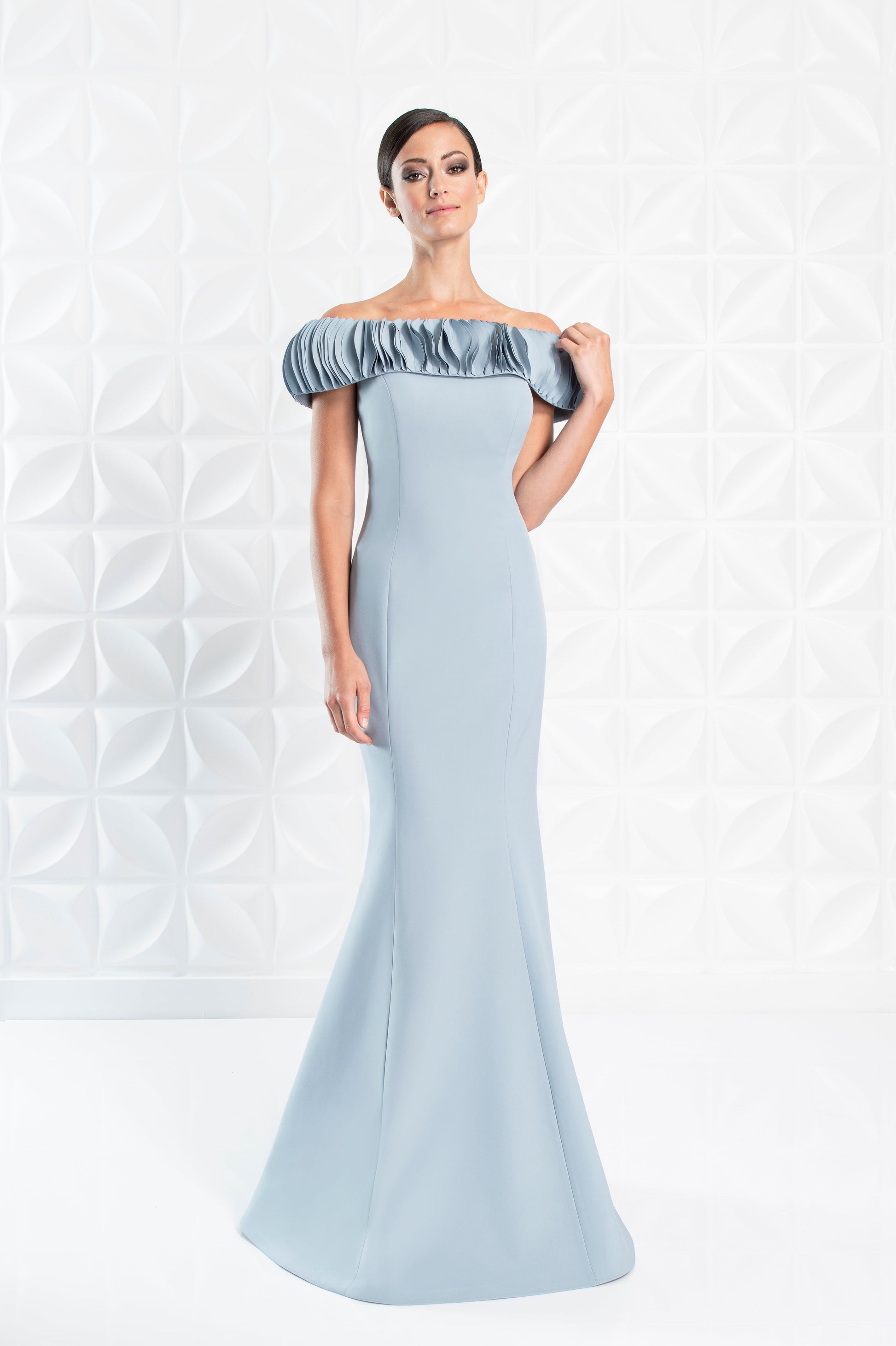 Alexander by Daymor 1280 Long Ruffle Fit Formal Dress