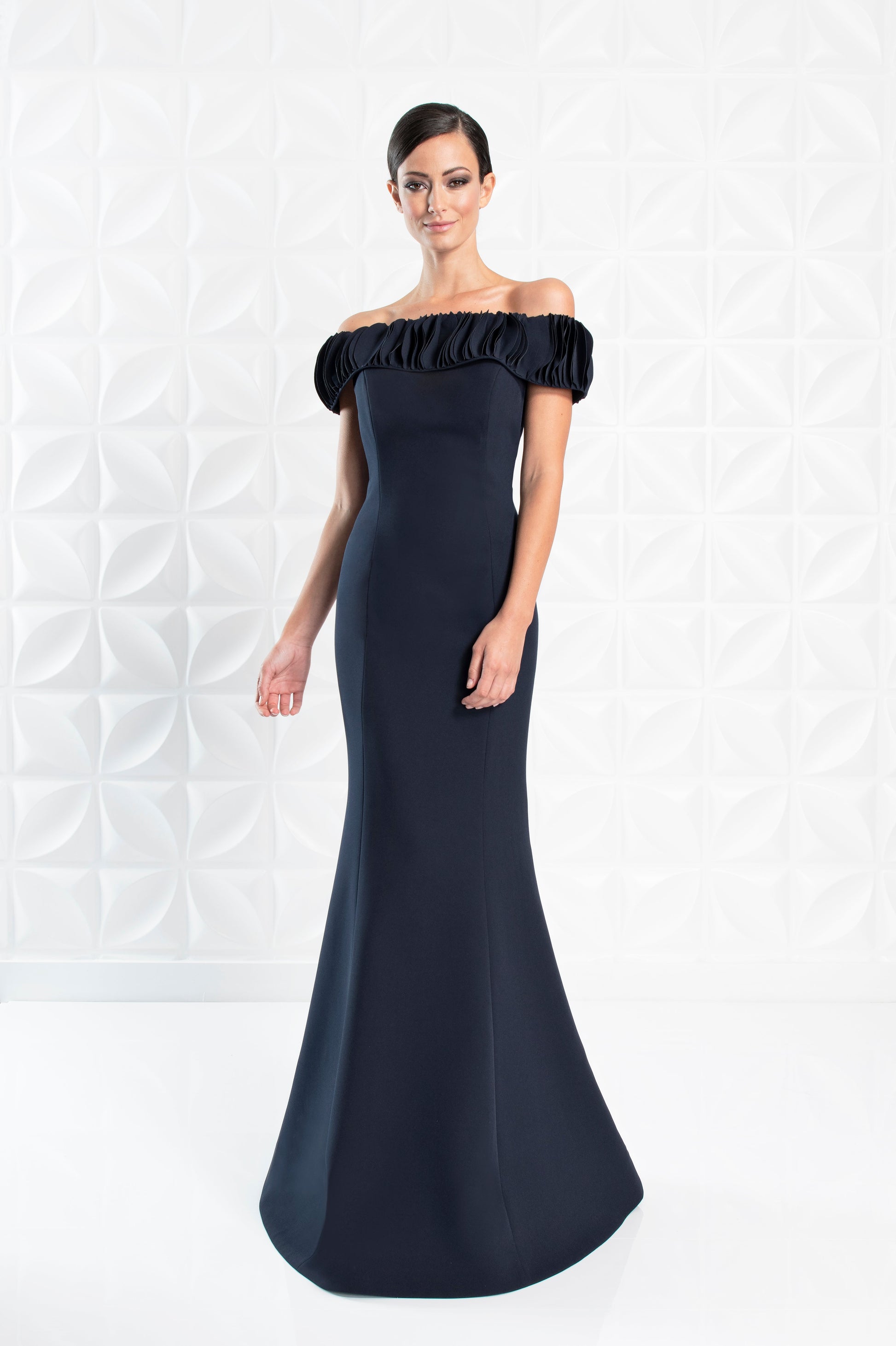 Alexander by Daymor 1280 Long Ruffle Fit Formal Dress