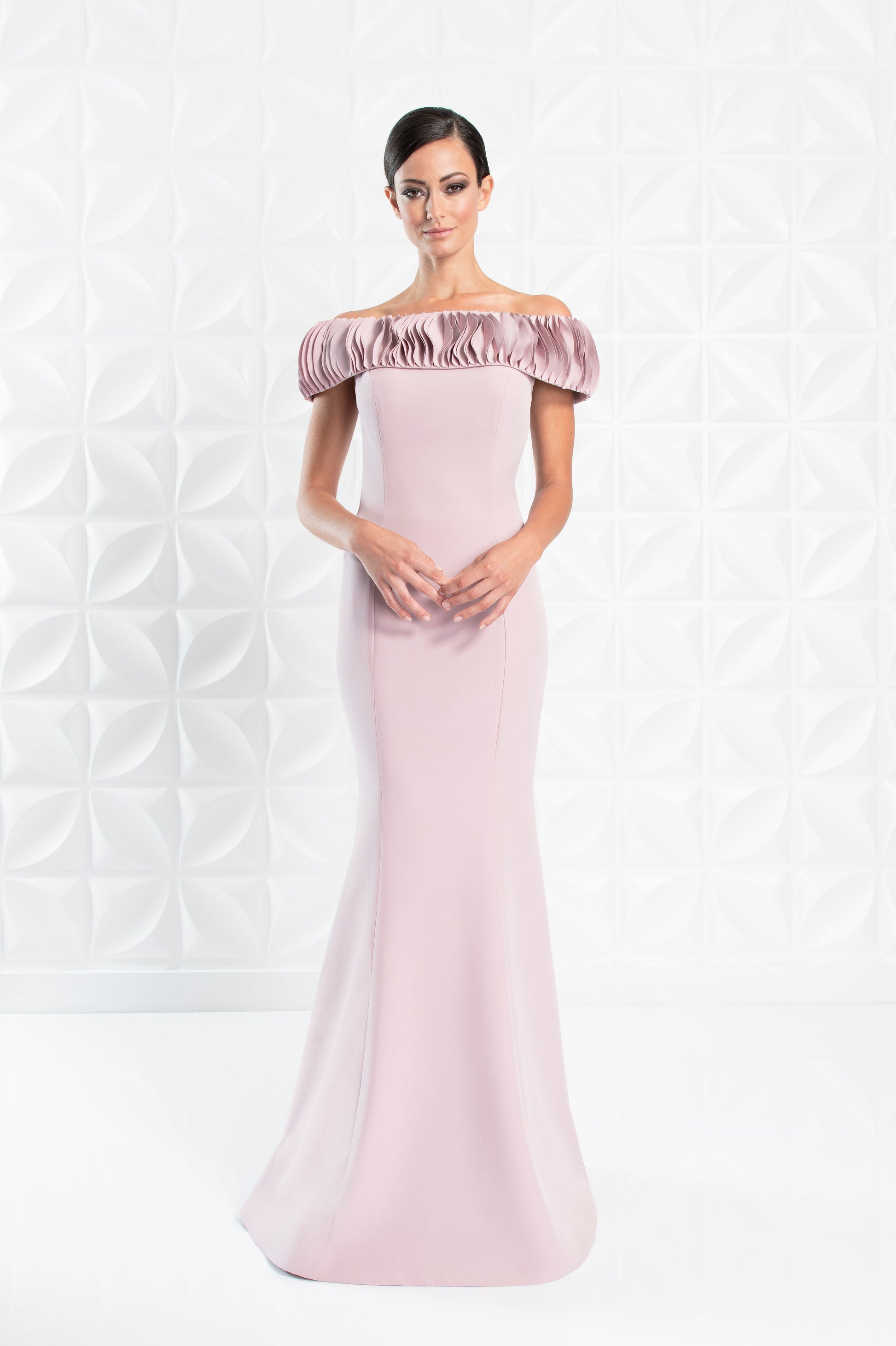 Alexander by Daymor 1280 Long Ruffle Fit Formal Dress