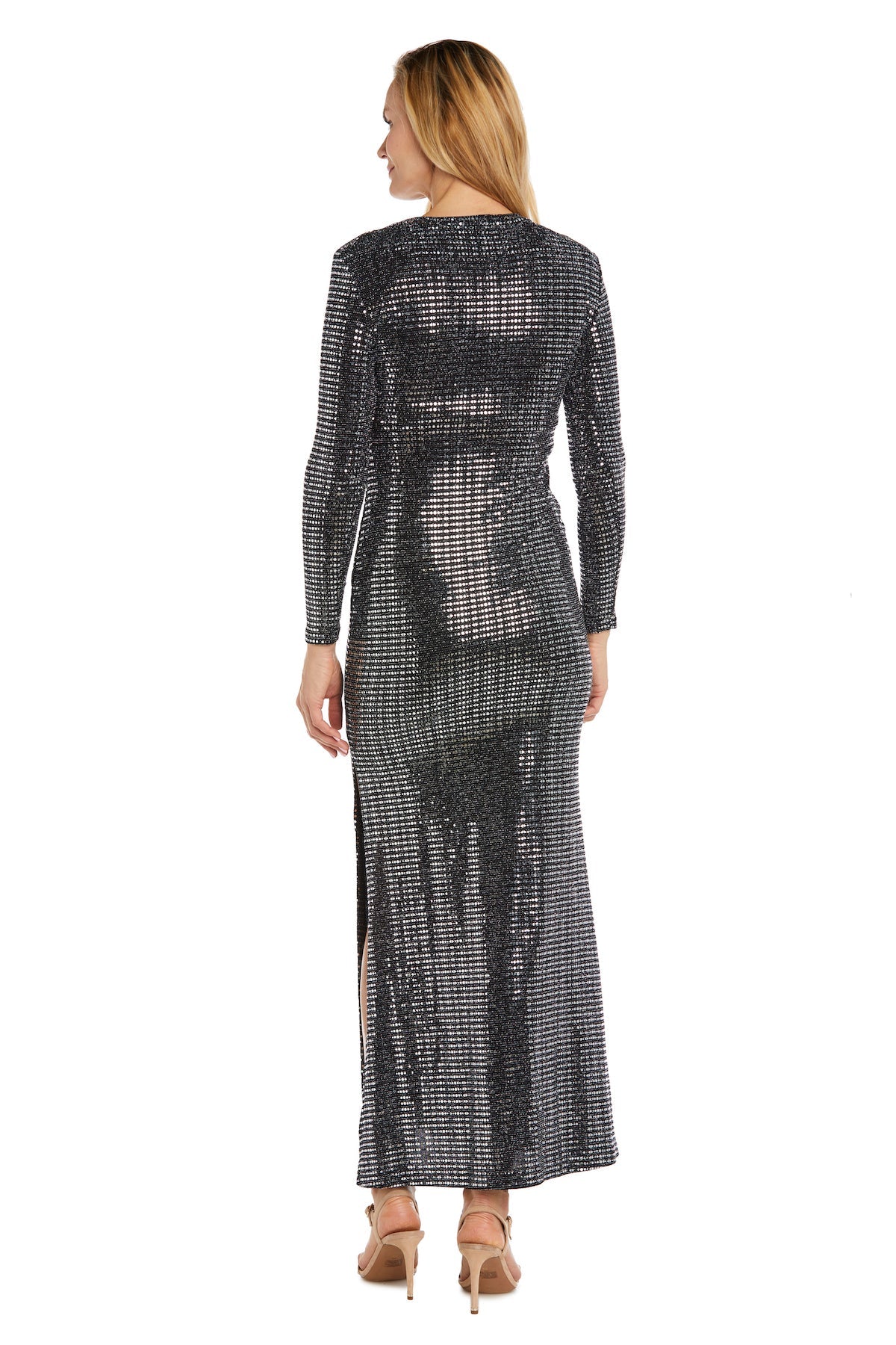 Formal Dresses Long Sleeve Mother of the Bride Sequin Formal Dress Black/Silver