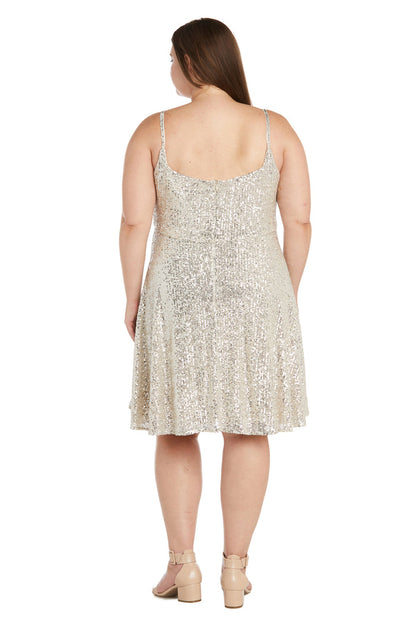 Morgan & Co Short Plus Size Sequins Dress 12890WM - The Dress Outlet Champagne