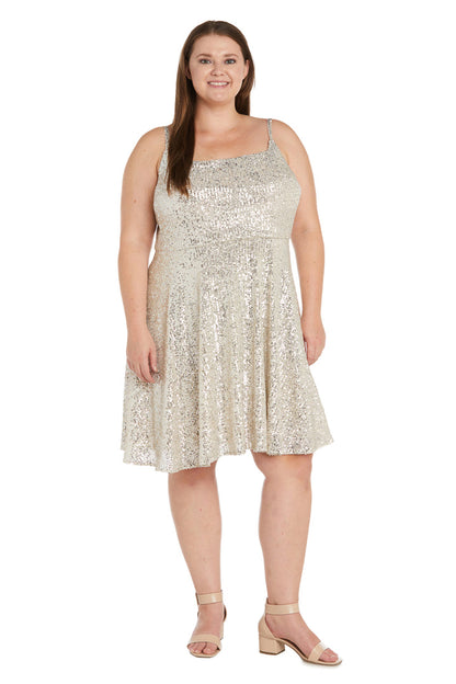 Morgan & Co Short Plus Size Sequins Dress 12890WM - The Dress Outlet Champagne