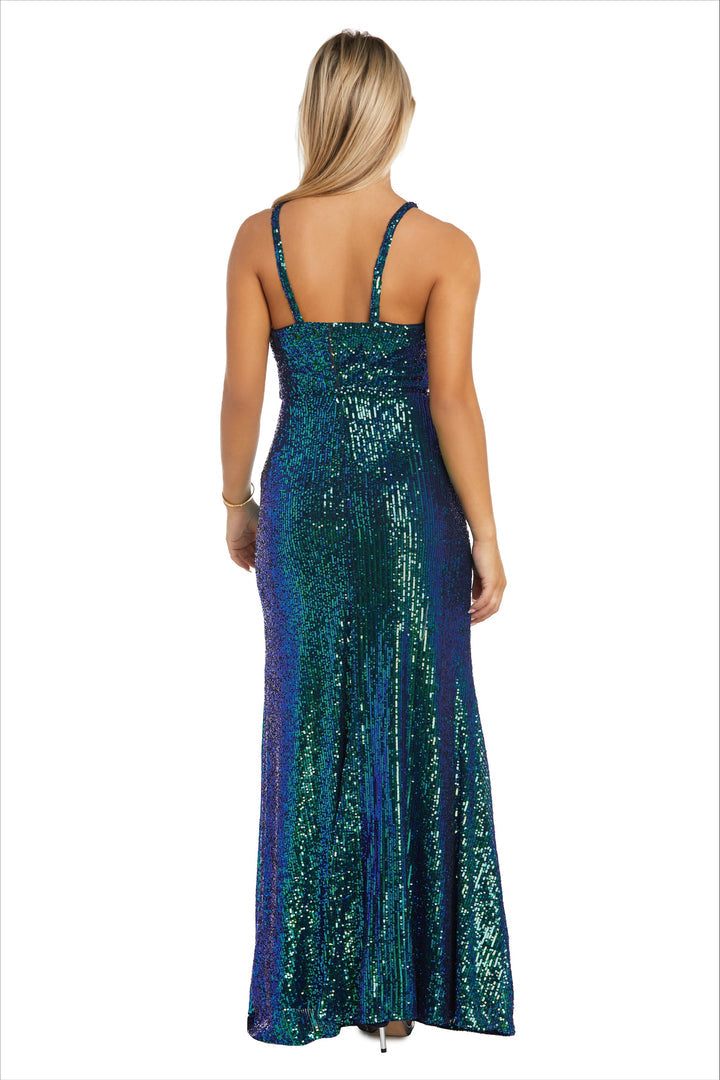 Morgan & Co Long Fitted Formal Prom Gown 12935 - The Dress Outlet Navy Teal