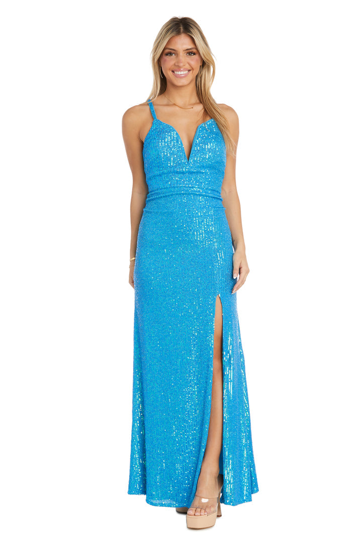 Morgan & Co Long Fitted Formal Prom Gown 12935 - The Dress Outlet Turquoise