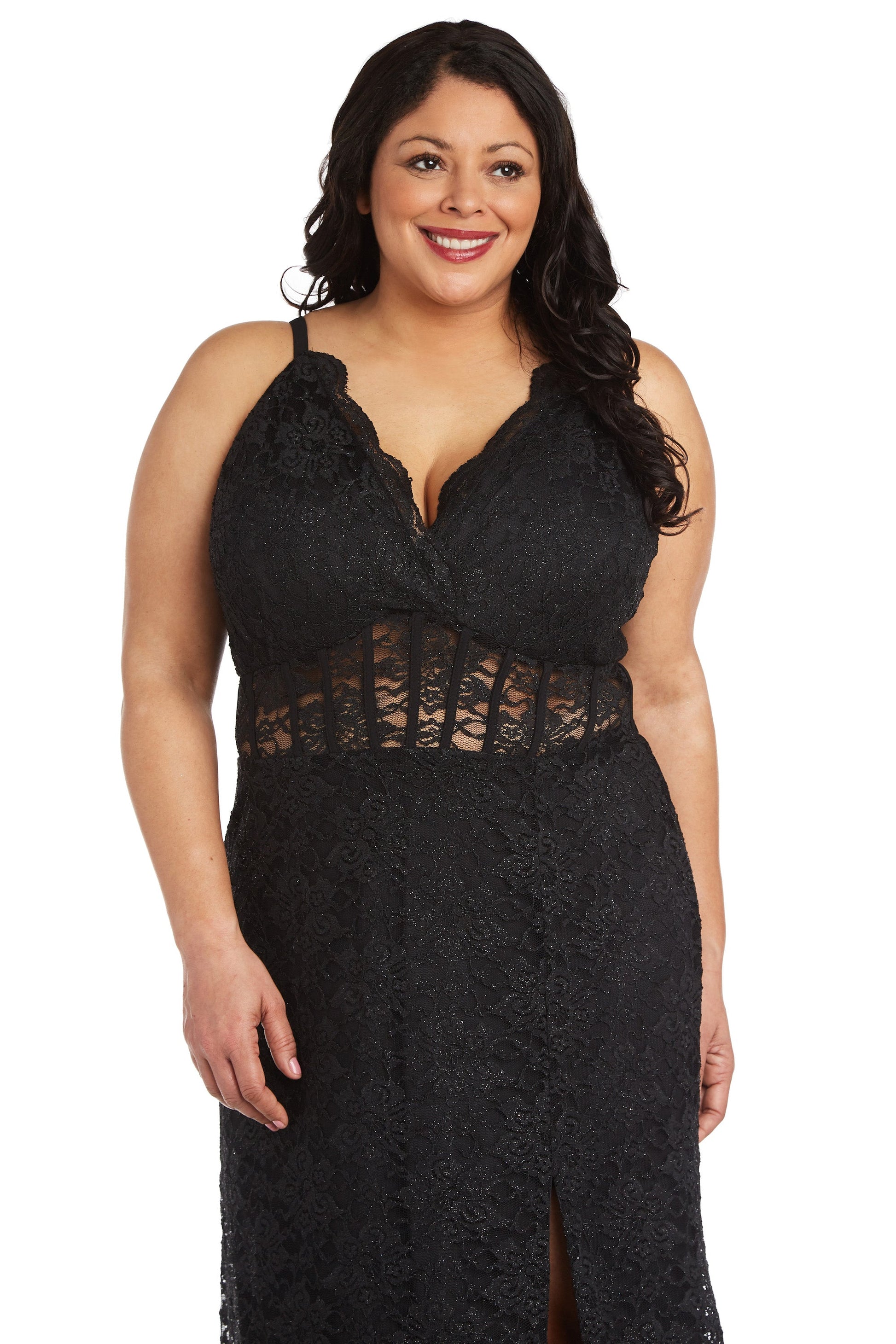 Morgan & Co 12938WM Long Plus Size Corset Lace Formal Dress