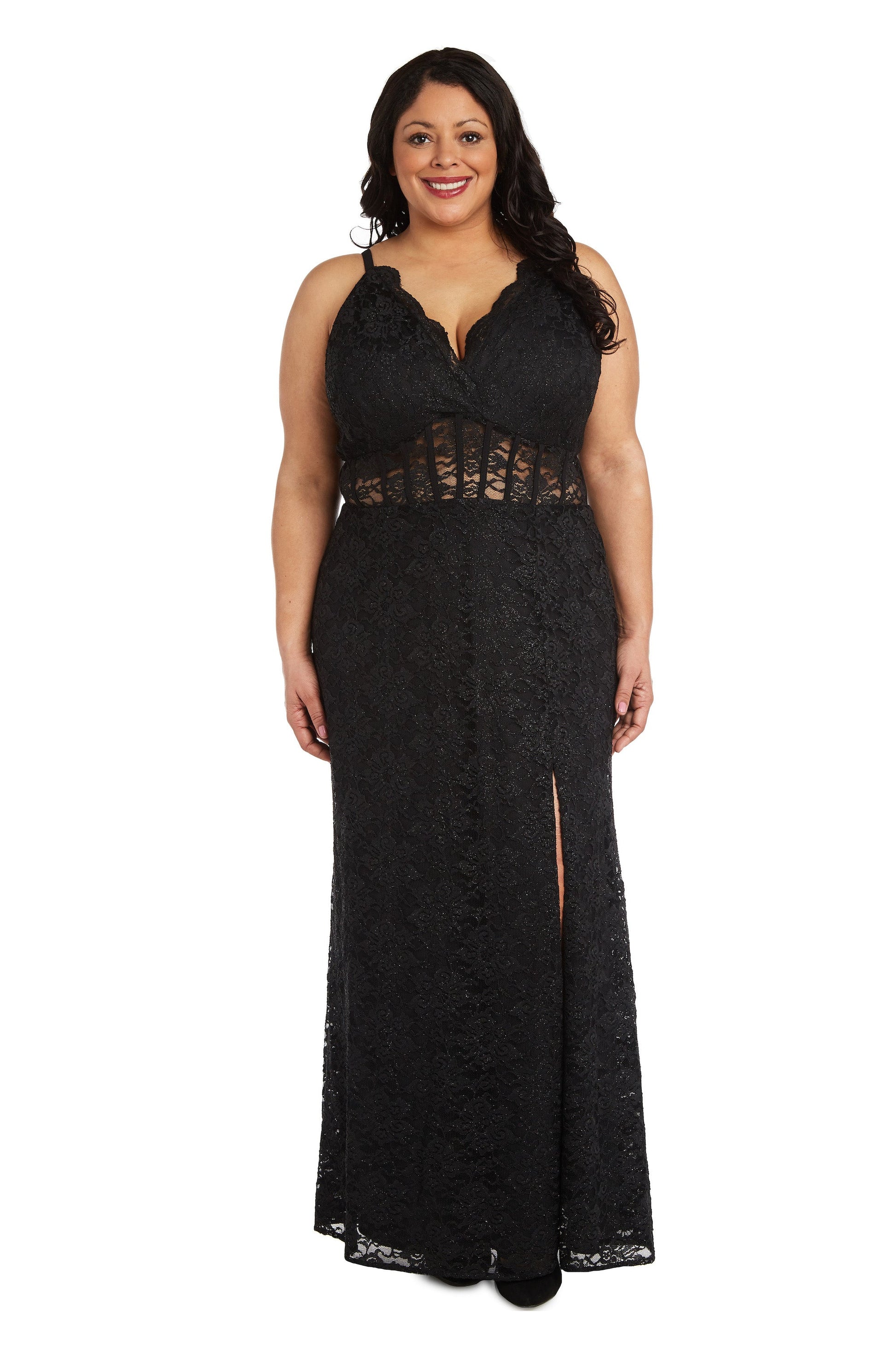 Morgan & Co 12938WM Long Plus Size Corset Lace Formal Dress