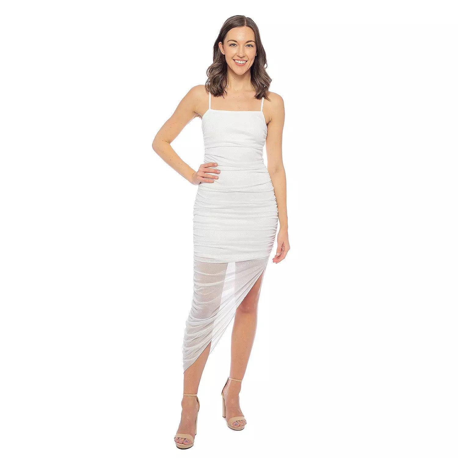 Cocktail Dresses High Low Glitter Fitted Cocktail Dress White