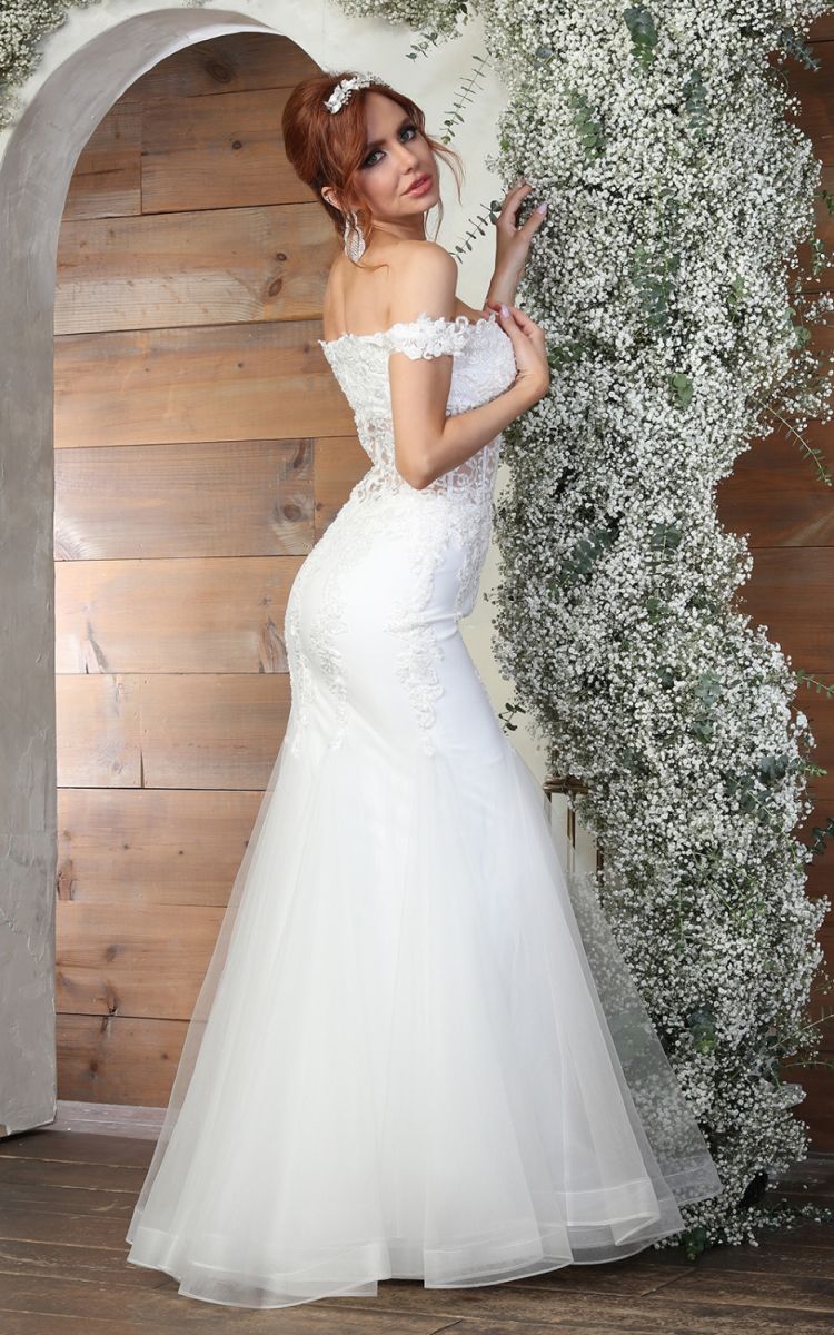 Off-the-Shoulder Floor-Length Tulle Bridal Dress Mermaid May Queen RQ8086