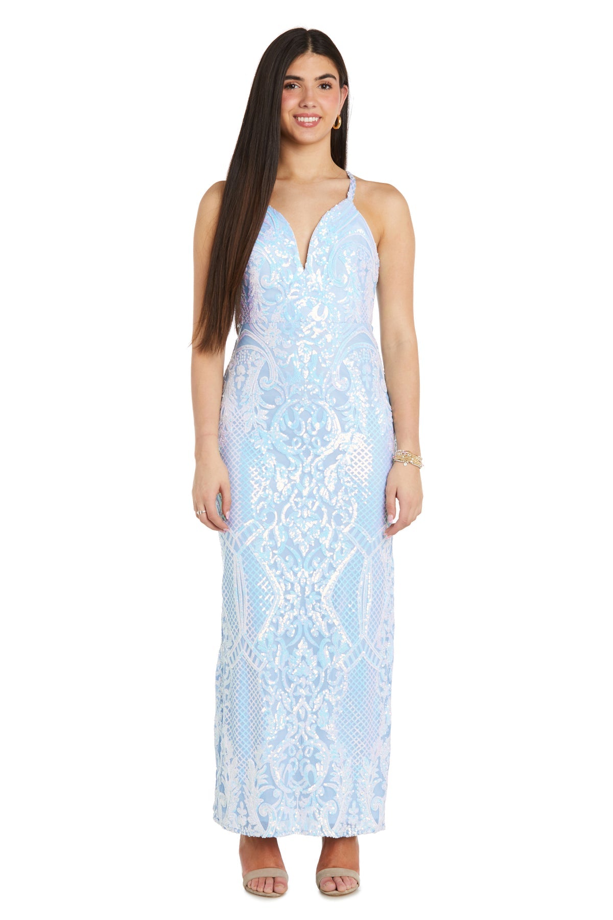 Morgan & Co 13018 Long Fitted Sequin Formal Prom Dress