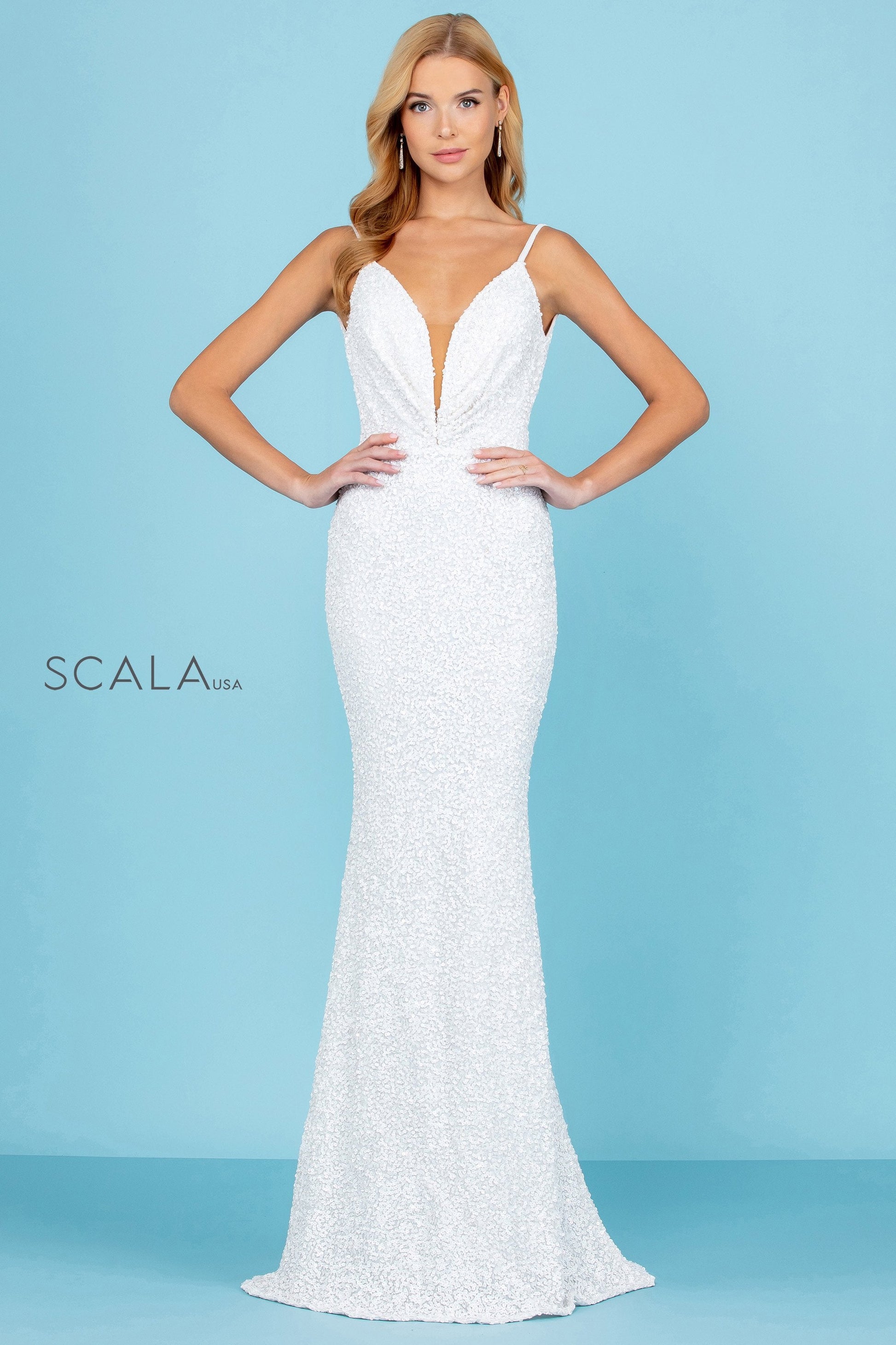 Scala 60297 Long Bridal Fitted Sequin Wedding Dress
