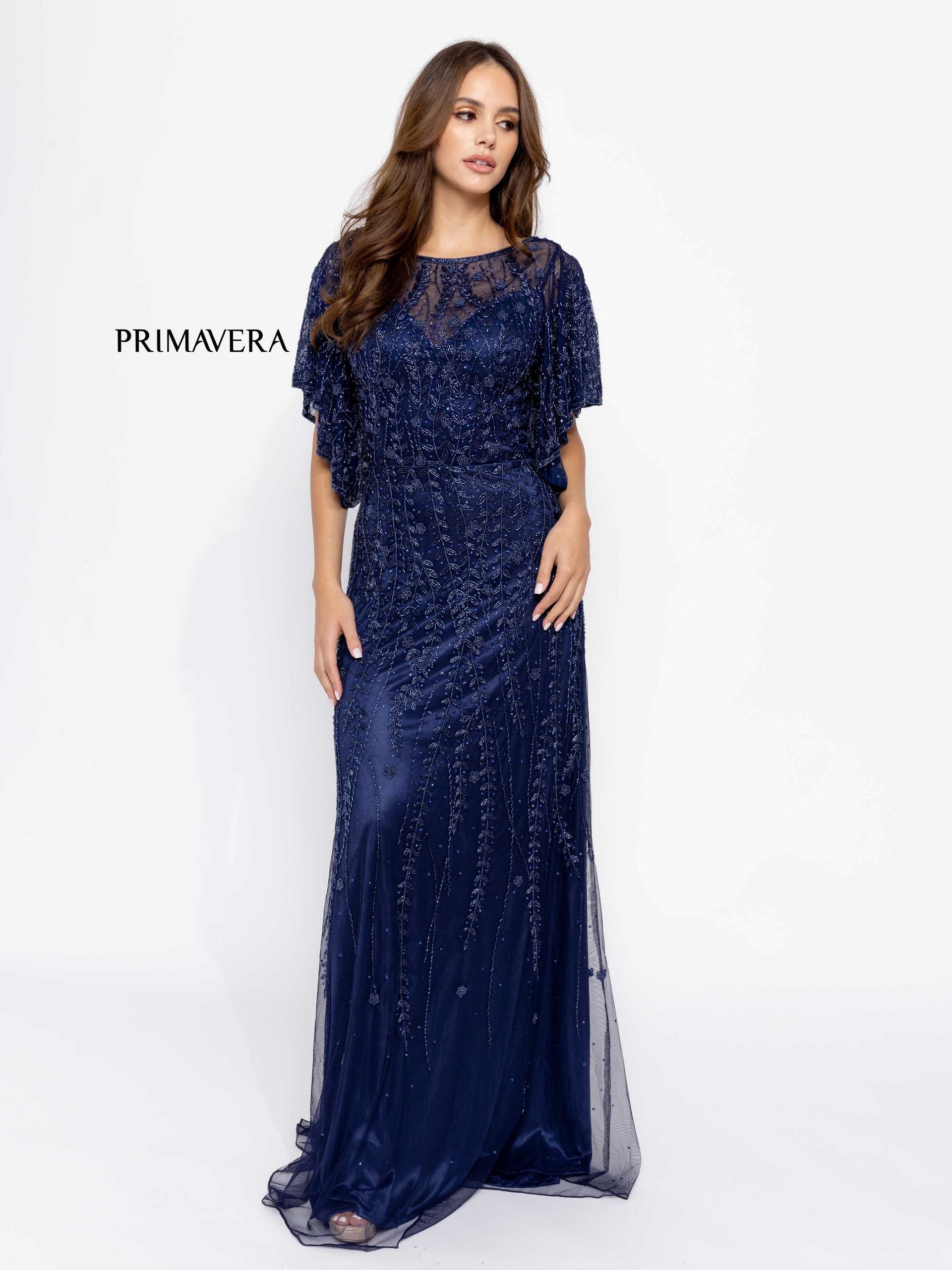 Illusion Floor-Length Mesh Formal Sheath Gown Primavera Couture PC13101