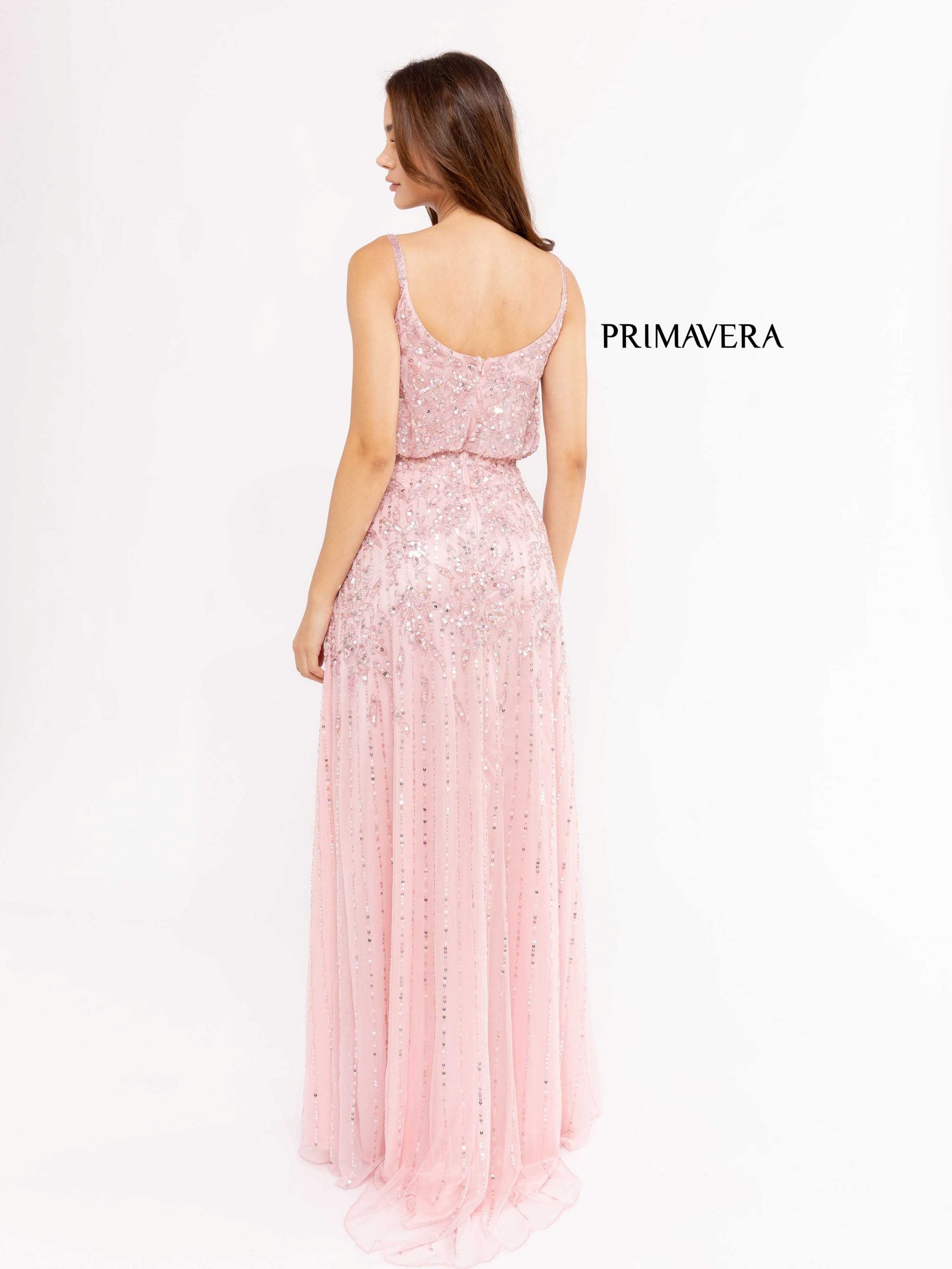 V-Neck Floor-Length Mesh Formal A-Line Gown - Primavera Couture PC13104