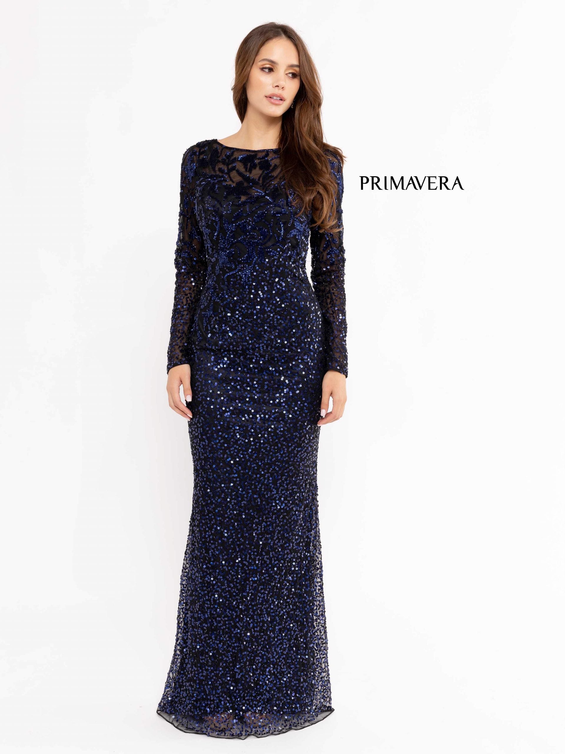 Bateau Floor-Length Sequin Formal Sheath Gown - Primavera Couture PC13105