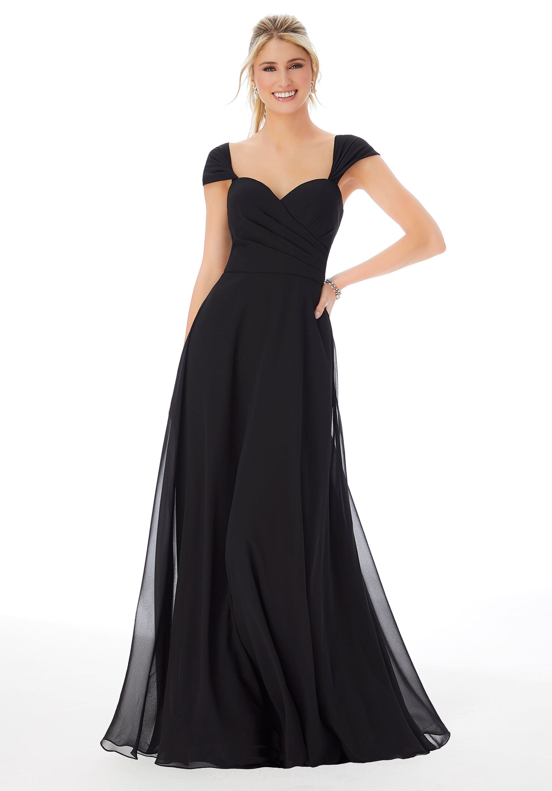 Formal Dresses Long Slit Formal A Line Dress MGNY Madeline Gardner New York 13106 Black