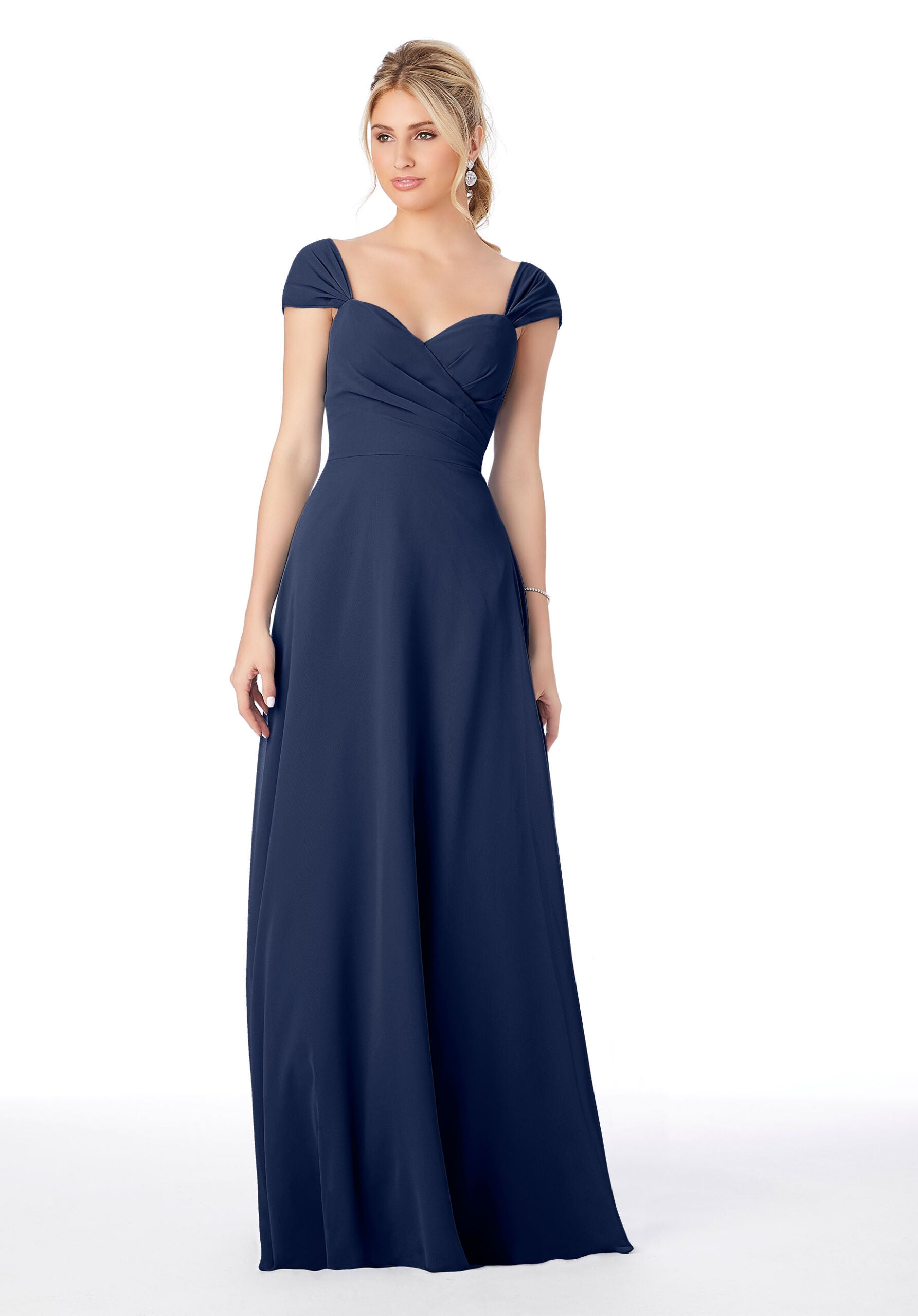 Formal Dresses Long Formal Pleated A Line Dress MGNY Madeline Gardner New York 13106 Navy