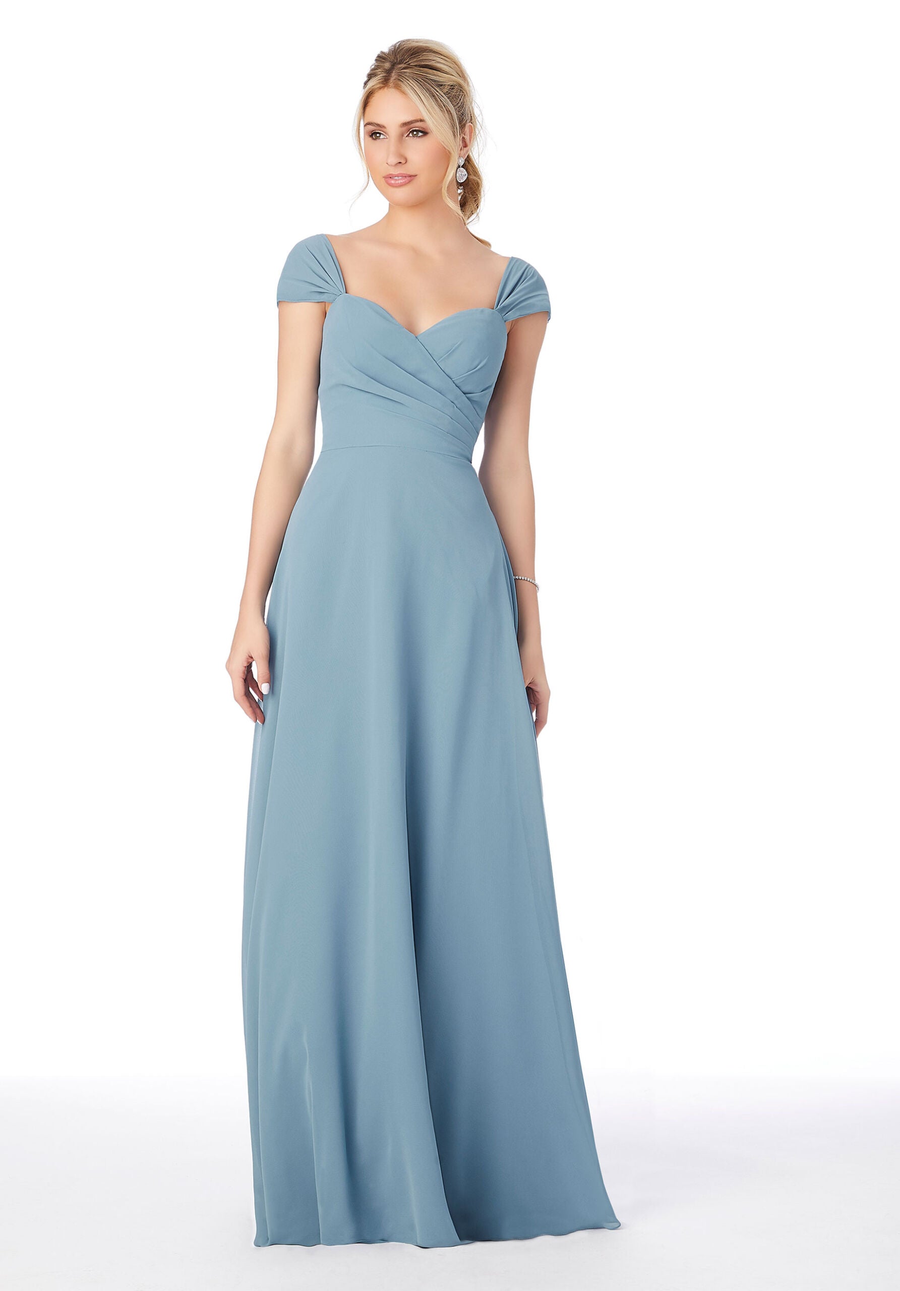 Formal Dresses Long Formal Pleated A Line Dress MGNY Madeline Gardner New York 13106 Slate